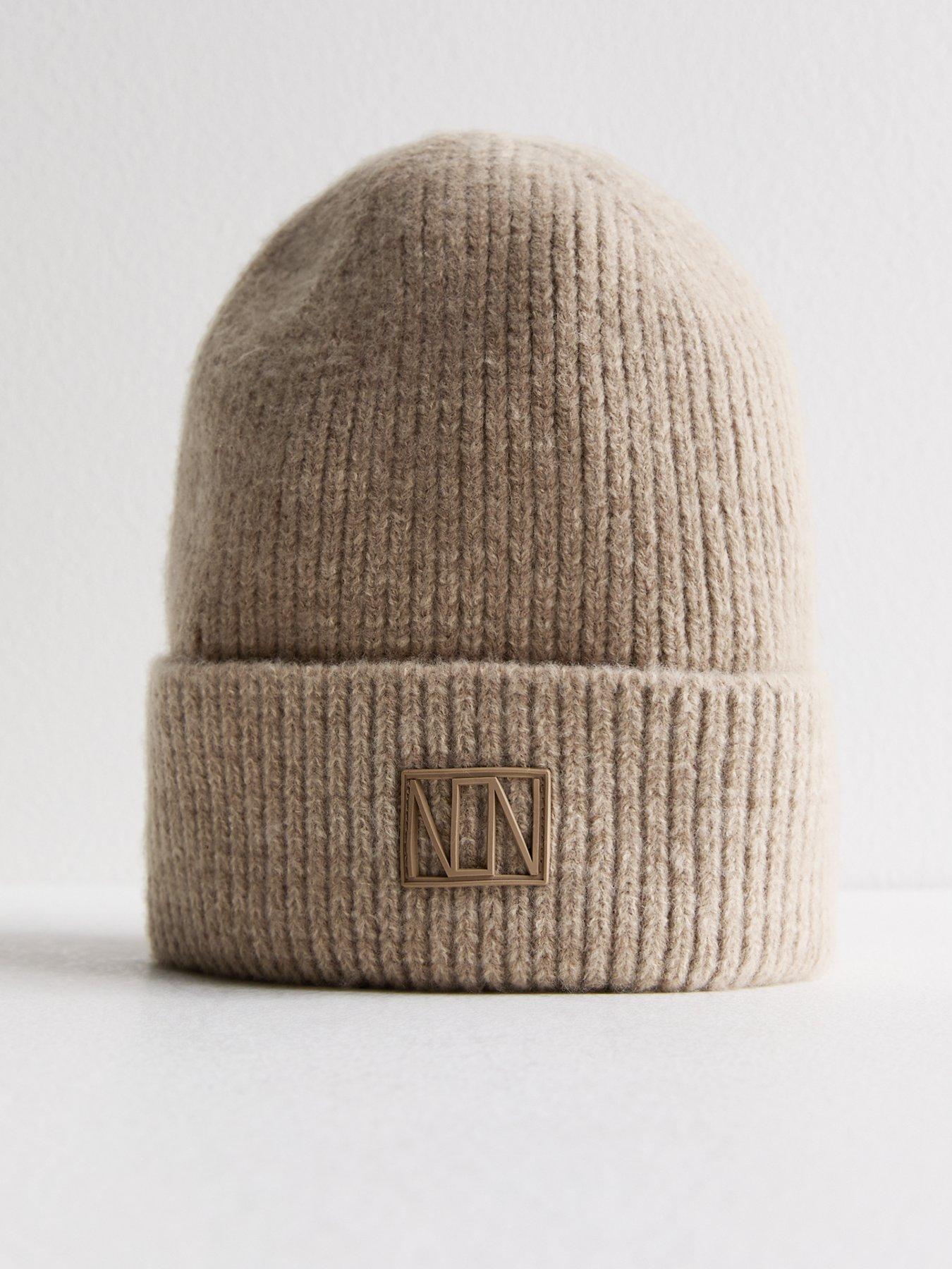 new-look-cream-logo-tab-rib-knit-beanie-hat