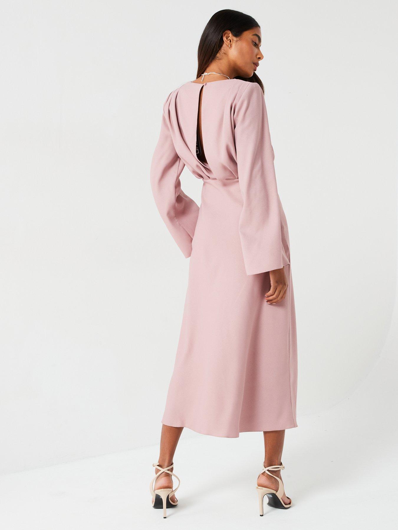 v-by-very-fluted-sleeve-column-midi-dress-pinkstillFront