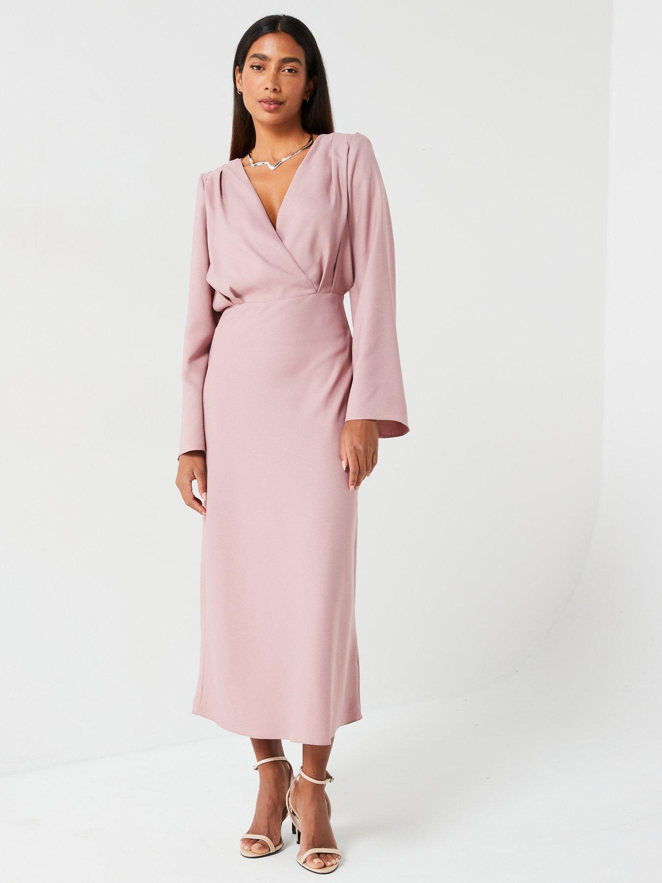 v-by-very-fluted-sleeve-column-midi-dress-pinkback