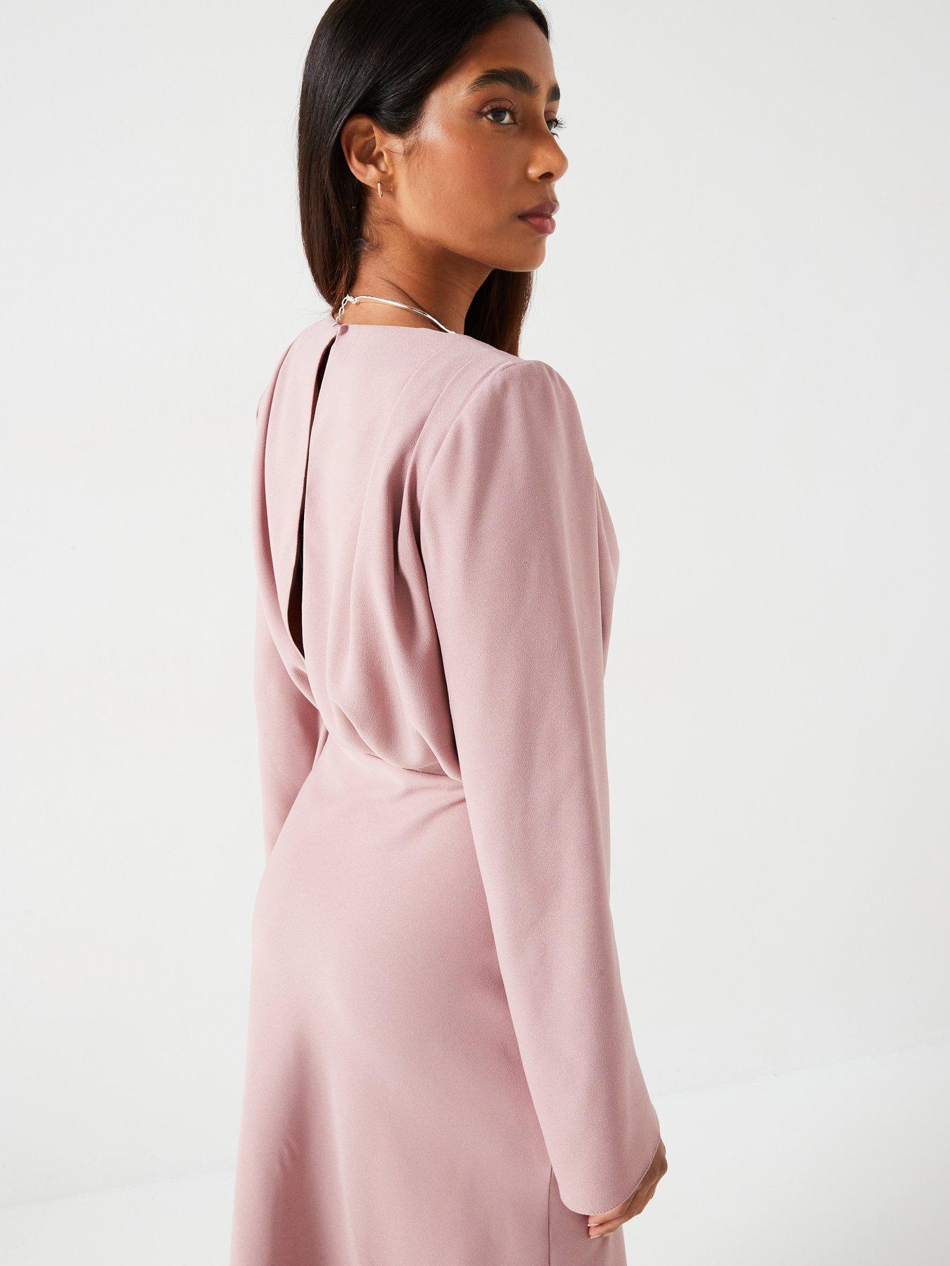 v-by-very-fluted-sleeve-column-midi-dress-pinkoutfit