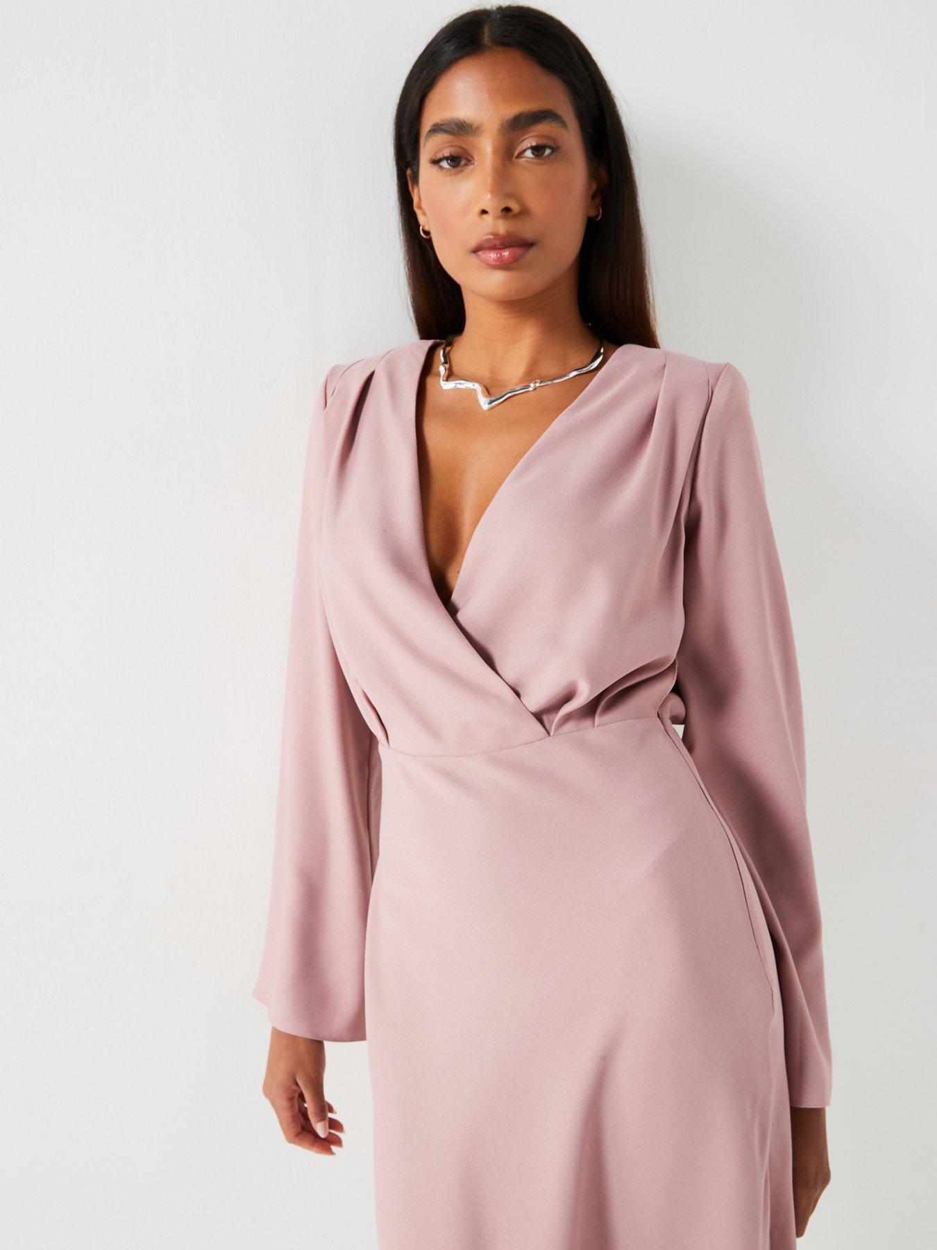 v-by-very-fluted-sleeve-column-midi-dress-pinkdetail