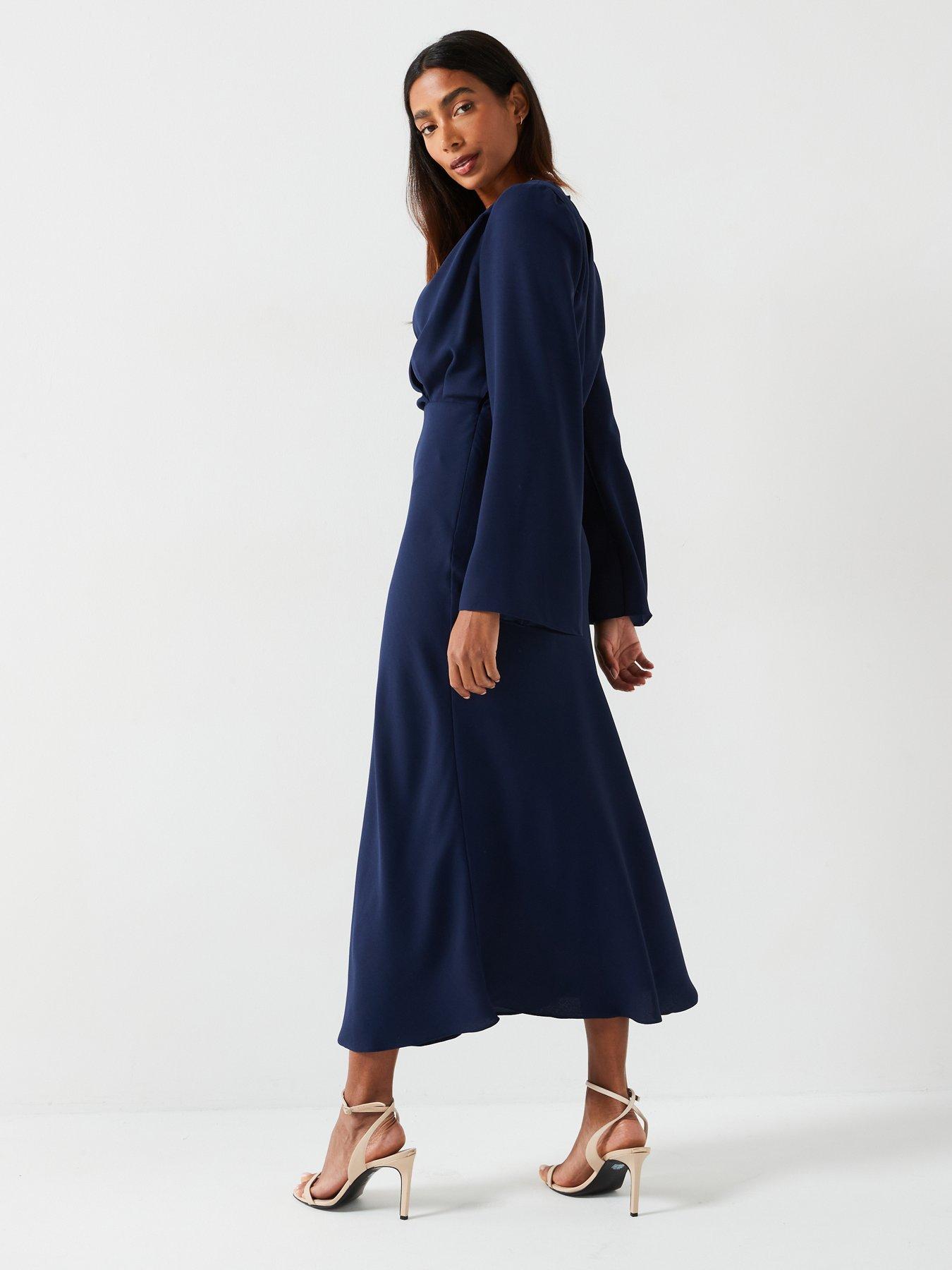 v-by-very-fluted-sleeve-column-midi-dress-navystillFront