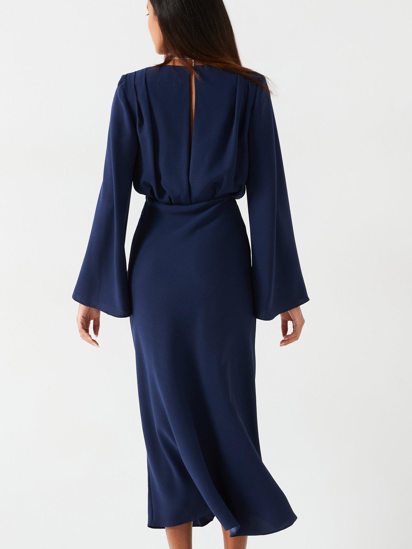 v-by-very-fluted-sleeve-column-midi-dress-navyoutfit