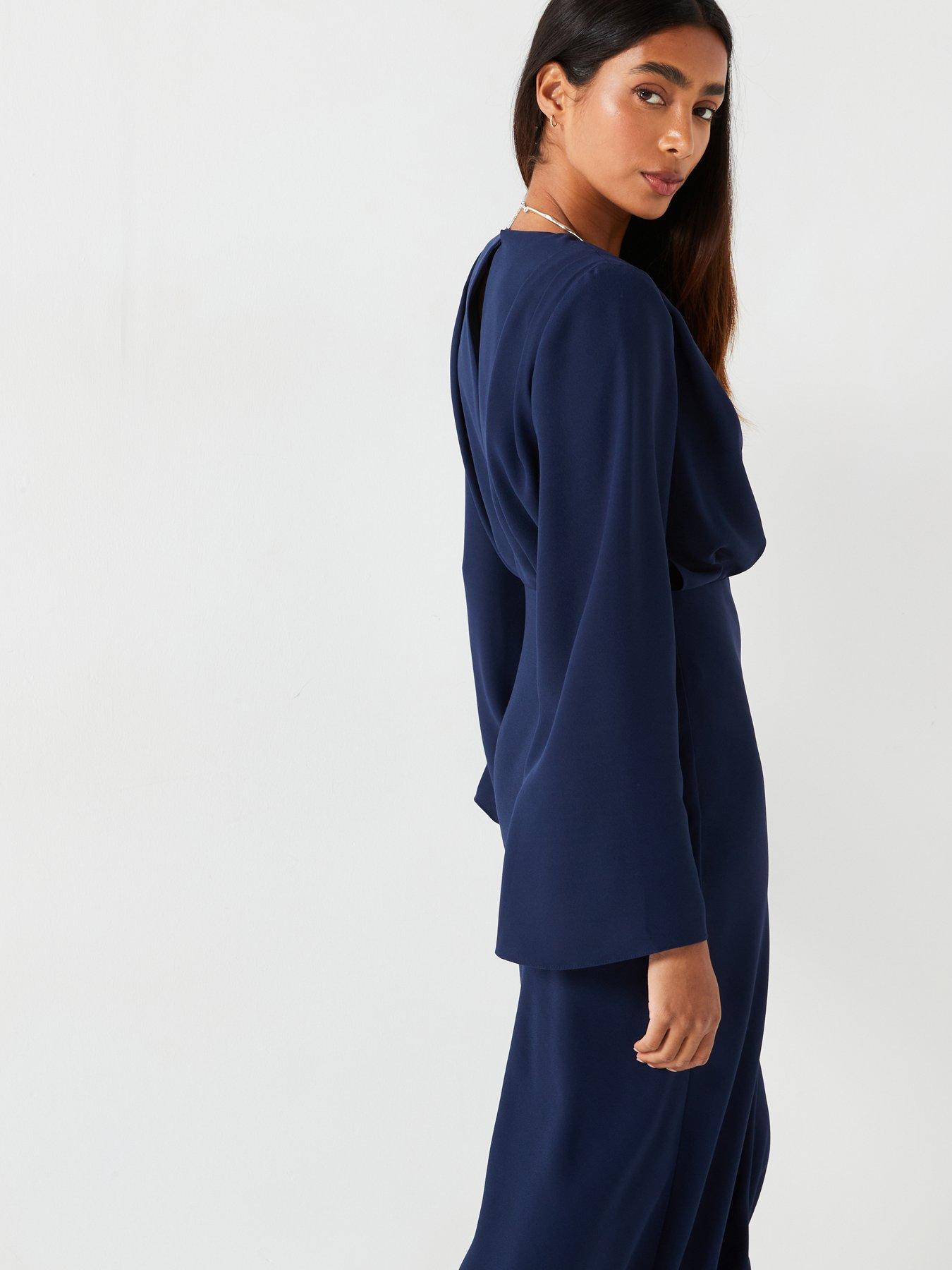 v-by-very-fluted-sleeve-column-midi-dress-navydetail