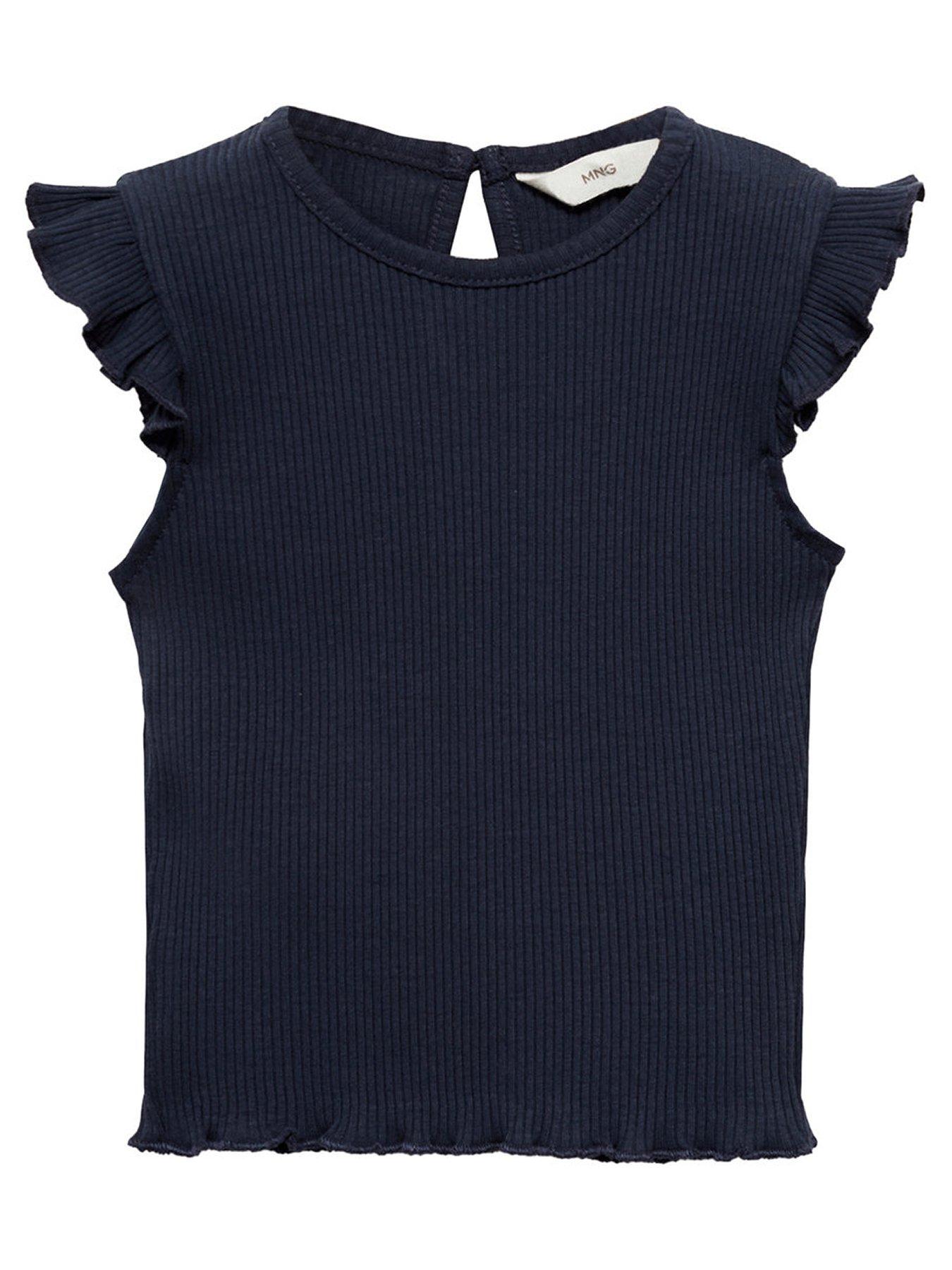 mango-younger-girls-frill-sleeve-ribbed-tshirt-navy