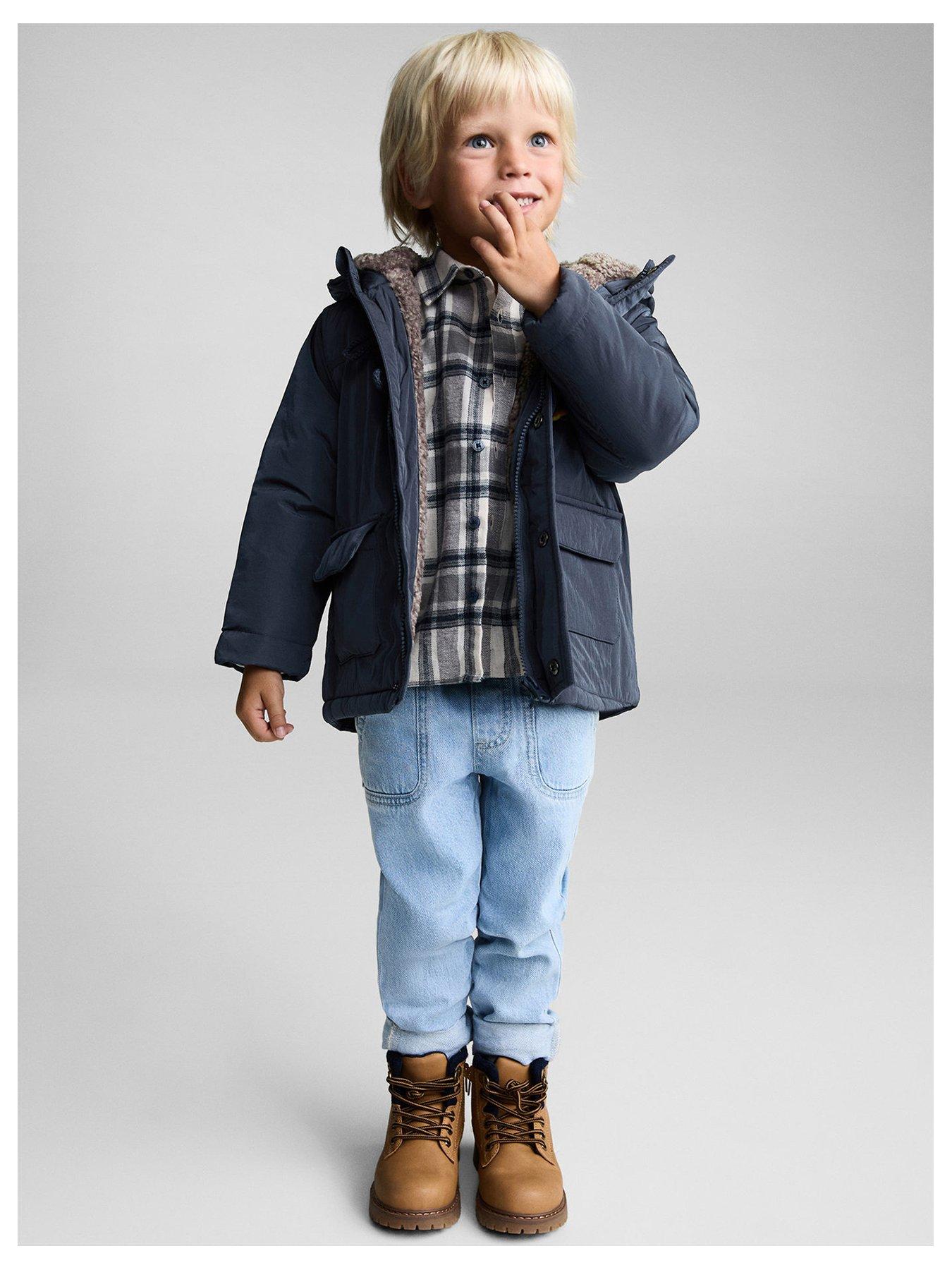 Image 1 of 5 of Mango Younger Boys Padded Duffle Coat - Blue