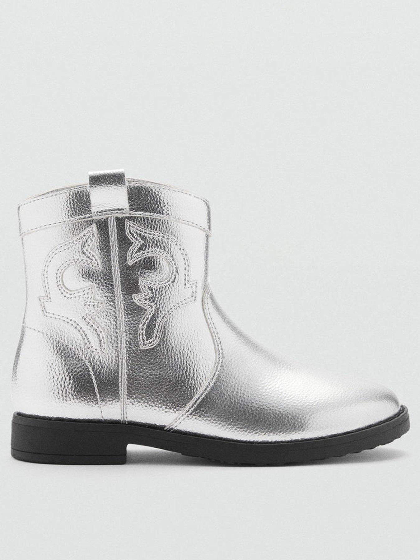Mango Girls Metallic Western Boots Silver Very Ireland