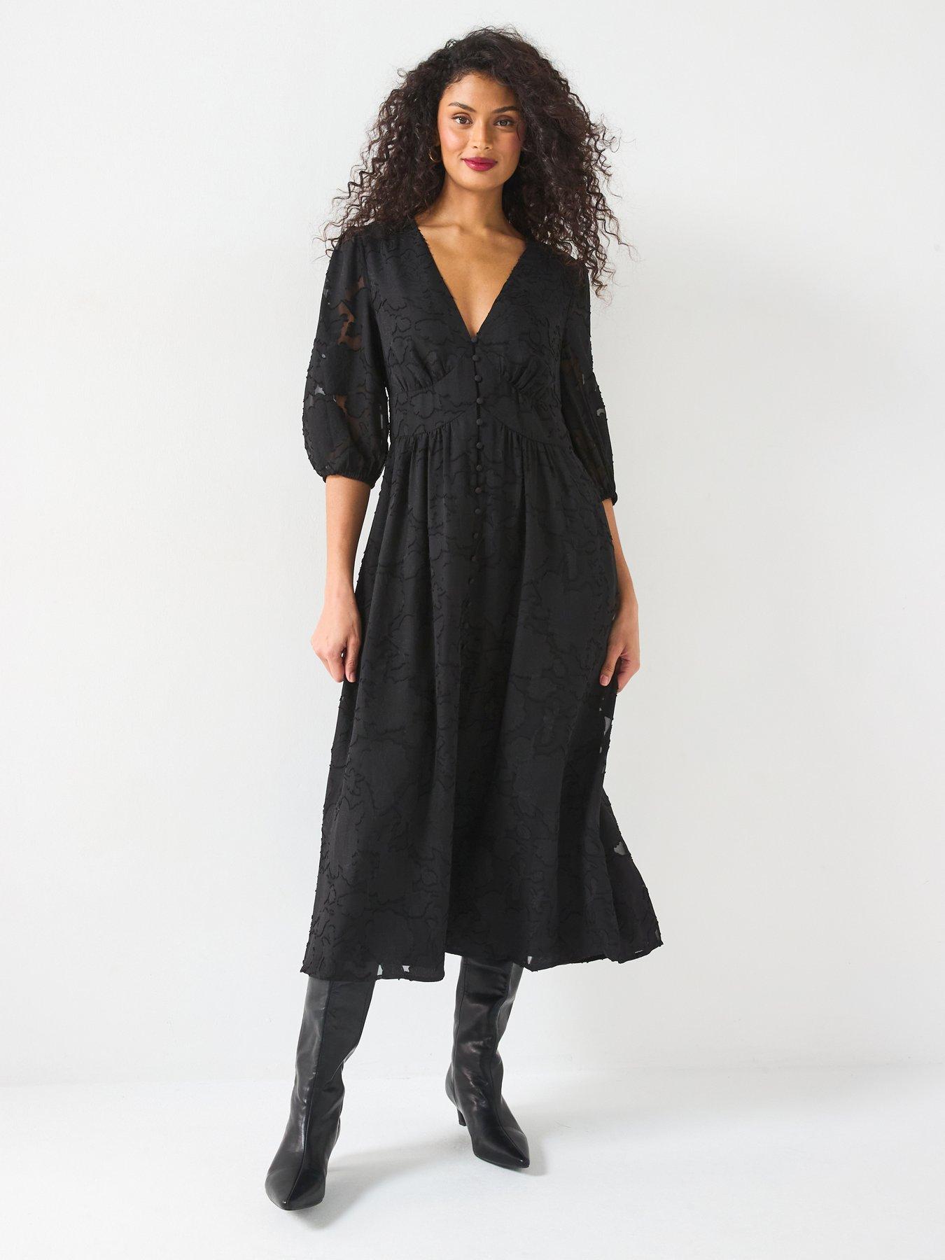 v-by-very-burnout-button-through-midi-dress-black