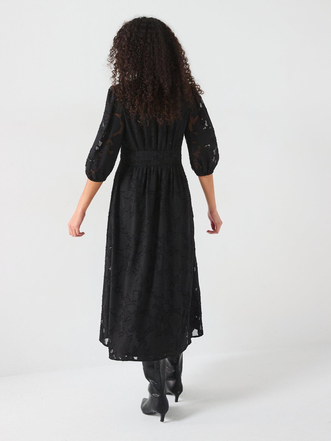 v-by-very-burnout-button-through-midi-dress-blackstillFront