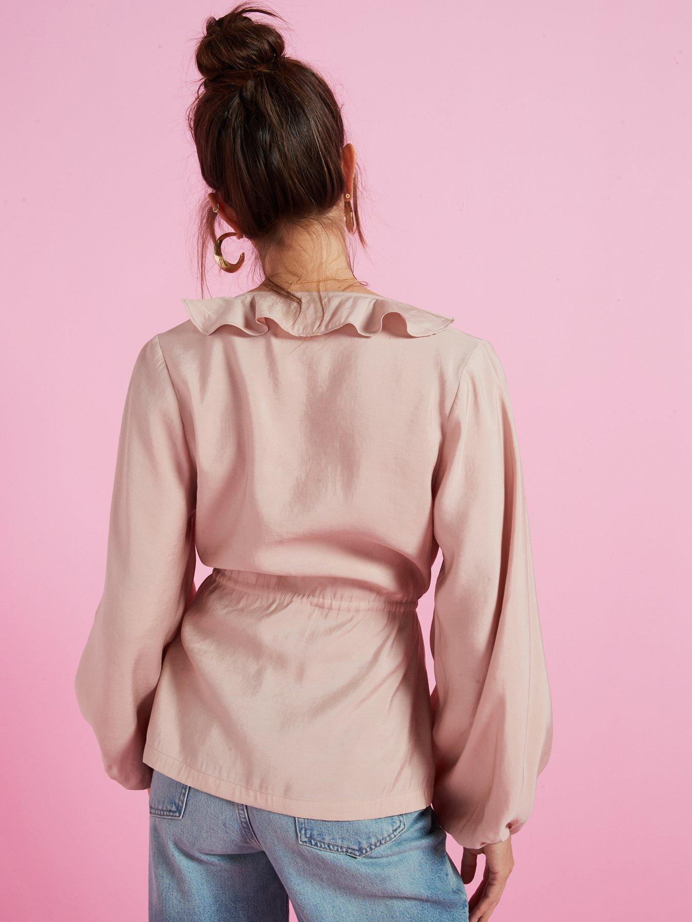 v-by-very-tie-waist-ruffle-neck-blouse-pinkstillFront