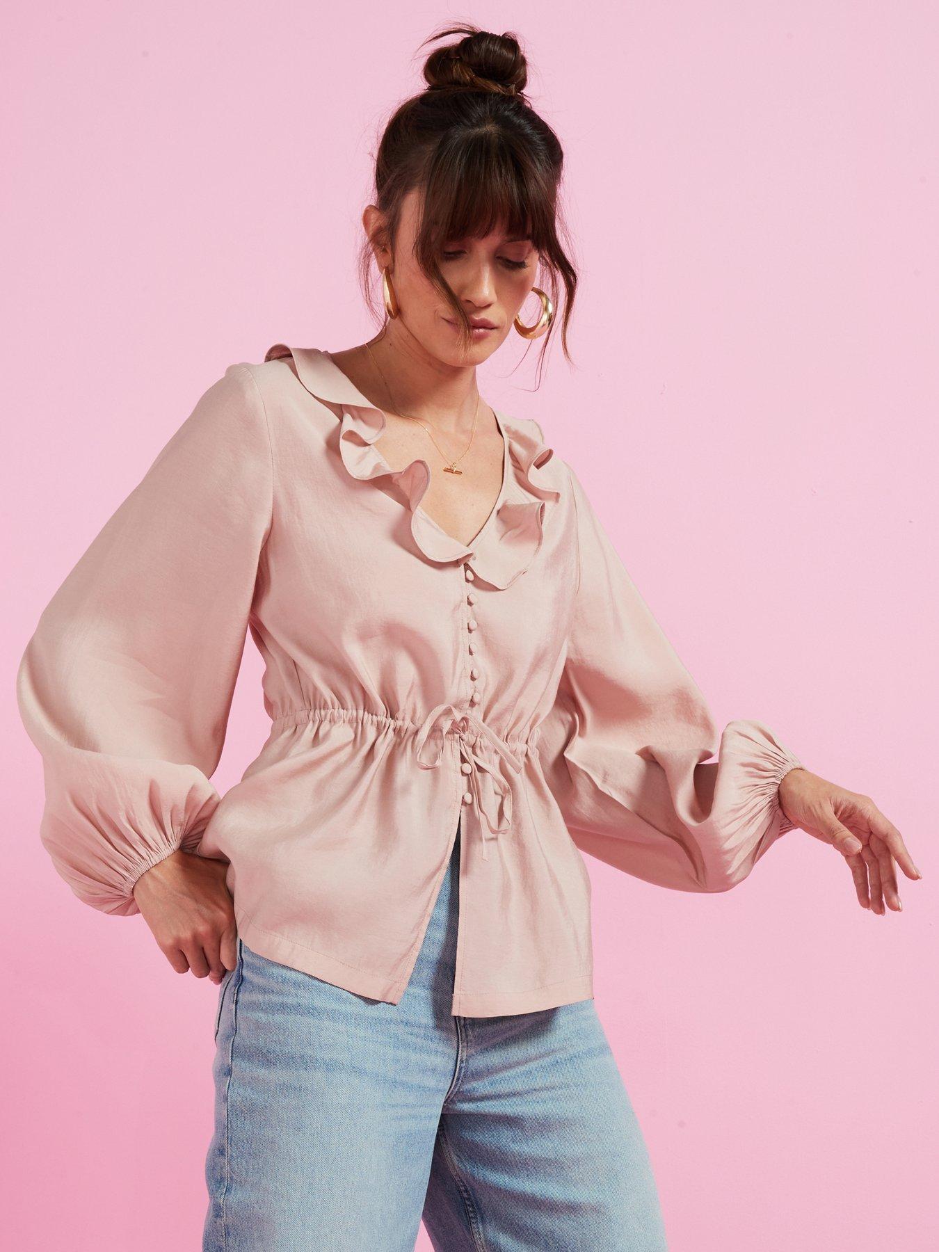 v-by-very-tie-waist-ruffle-neck-blouse-pinkoutfit