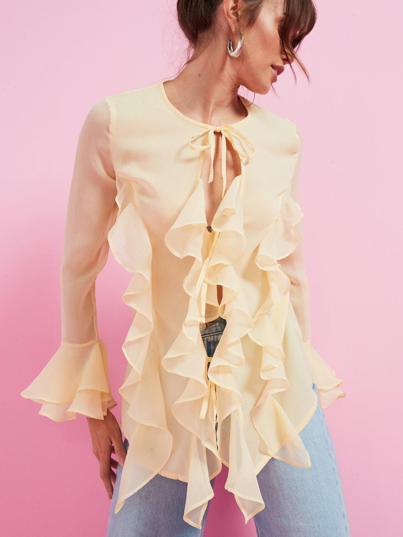 v-by-very-fluted-sleeve-longline-blouse-lemonnbsp