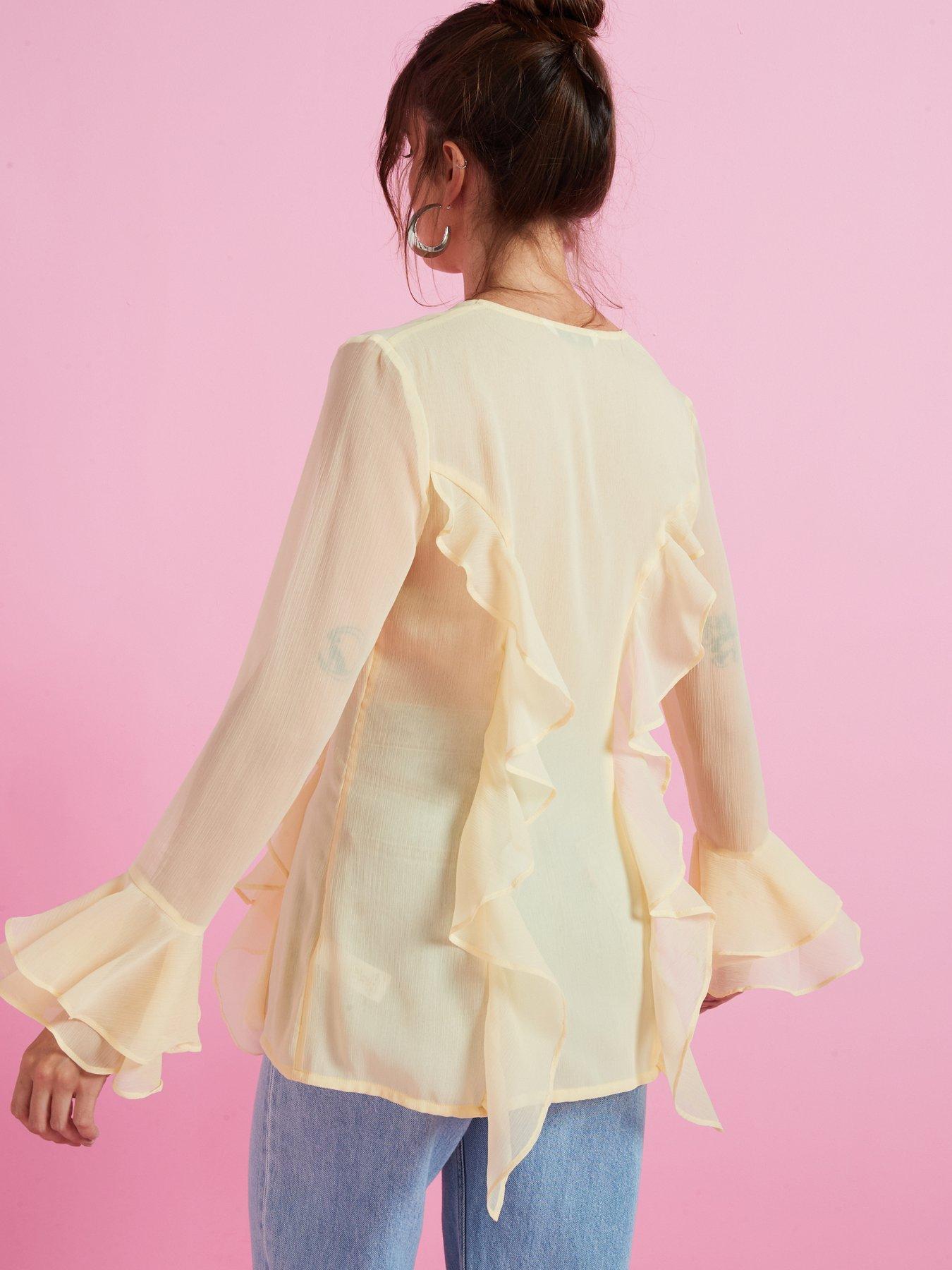 v-by-very-fluted-sleeve-longline-blouse-lemonnbspstillFront