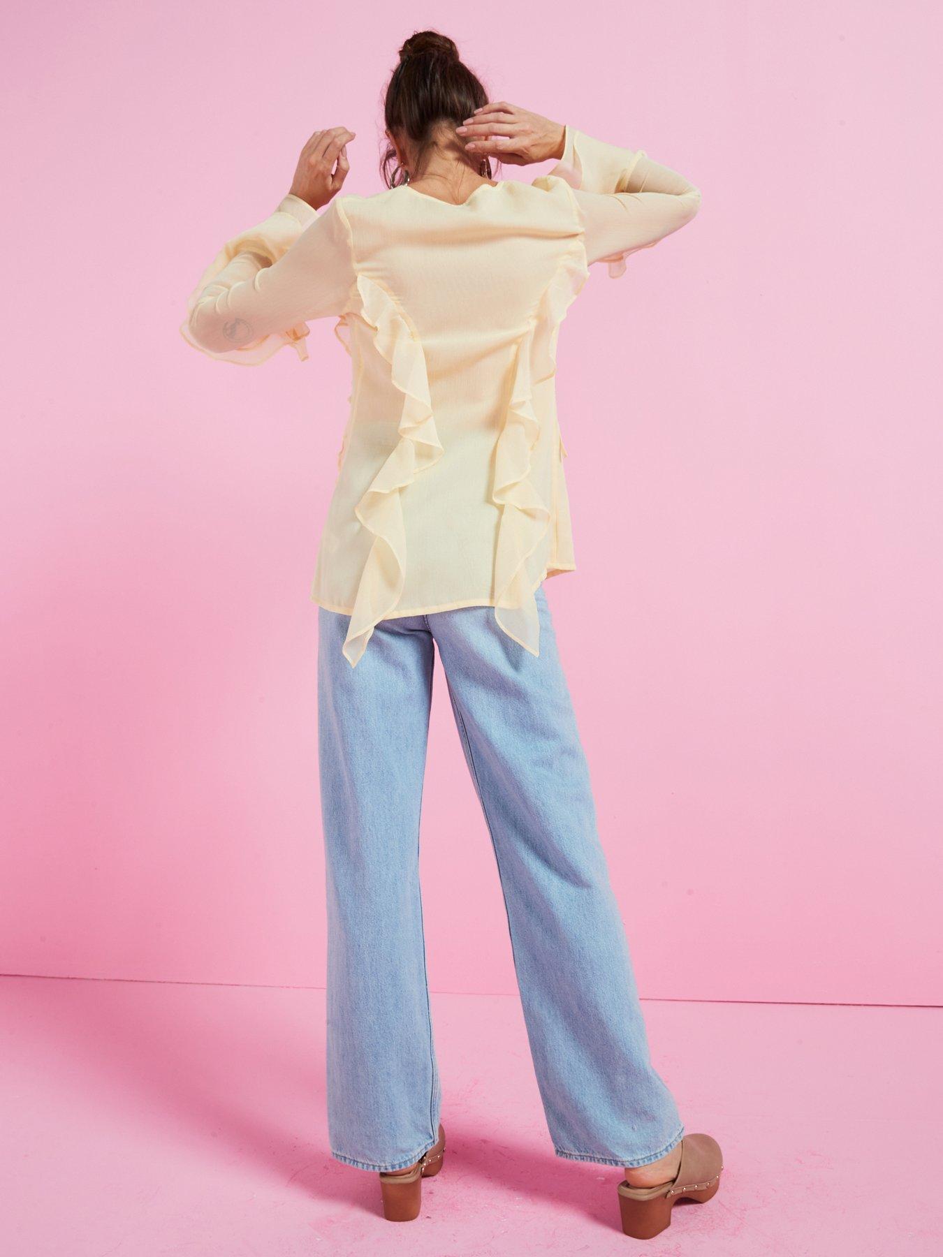 v-by-very-fluted-sleeve-longline-blouse-lemonnbspoutfit