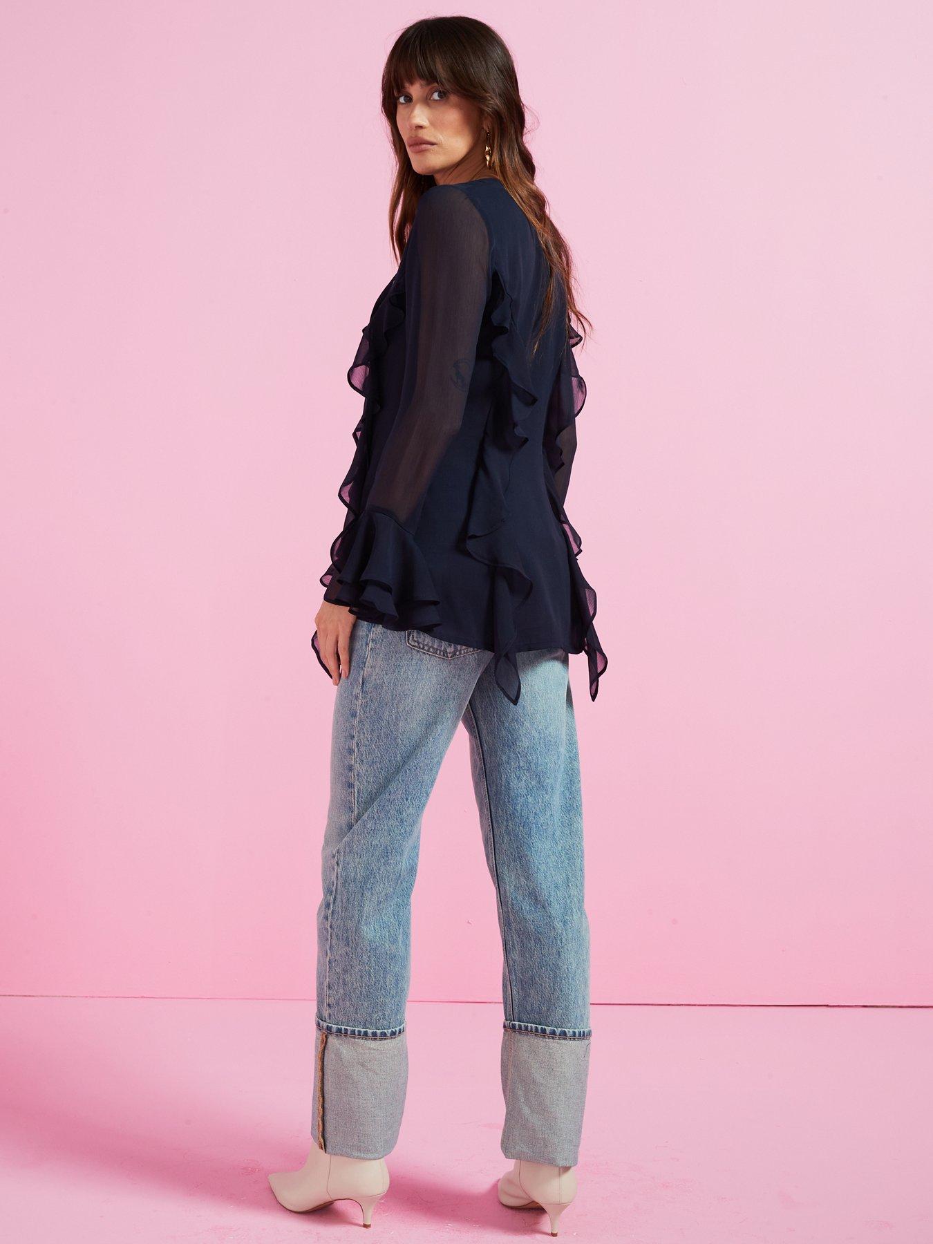 v-by-very-fluted-sleevenbsplongline-blouse-navydetail