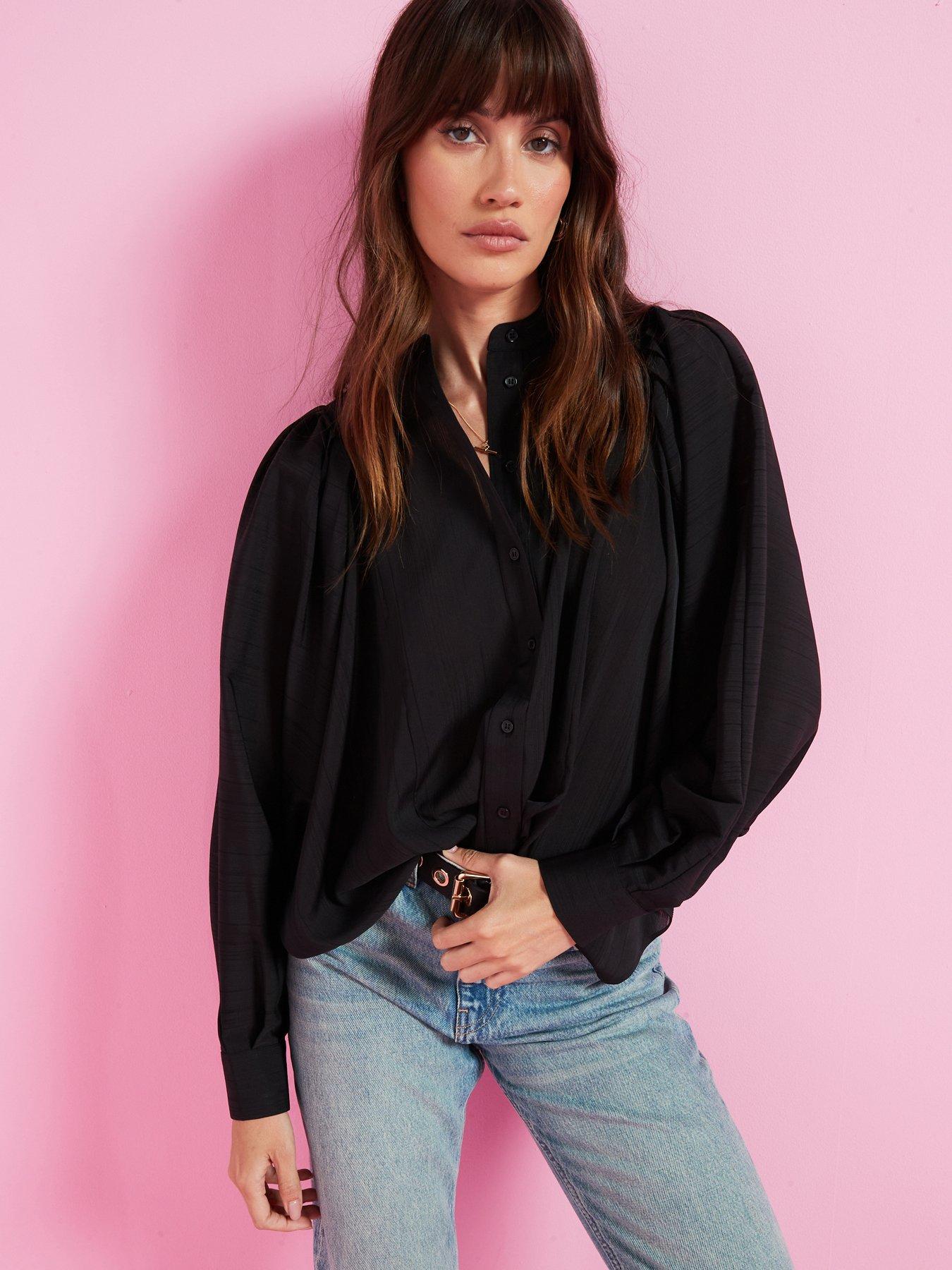 v-by-very-blouson-sleeve-textured-shirt-black