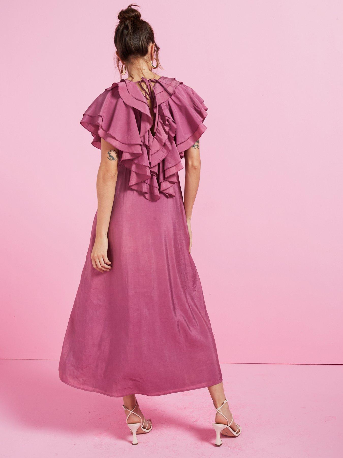 v-by-very-soft-ruffle-v-neck-midaxi-dress-pinkstillFront