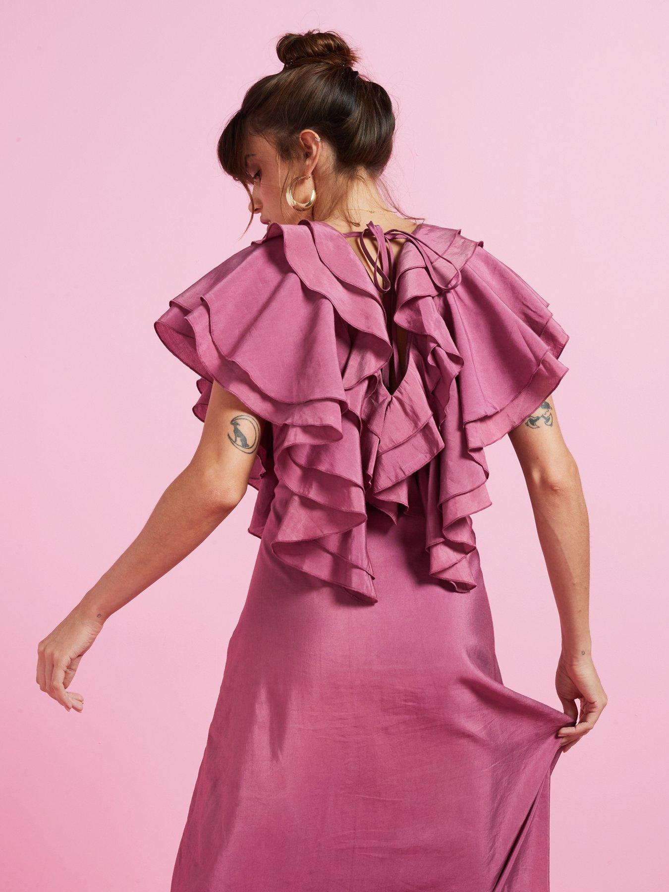 v-by-very-soft-ruffle-v-neck-midaxi-dress-pinkdetail