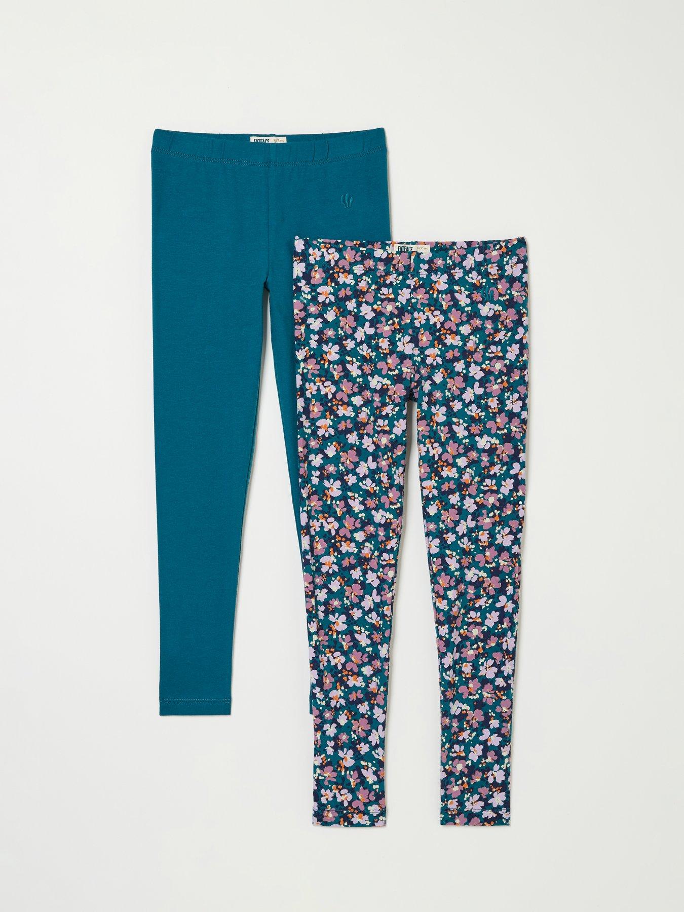 fatface-girls-2-pack-floral-printed-leggings-dark-teal-bluefront