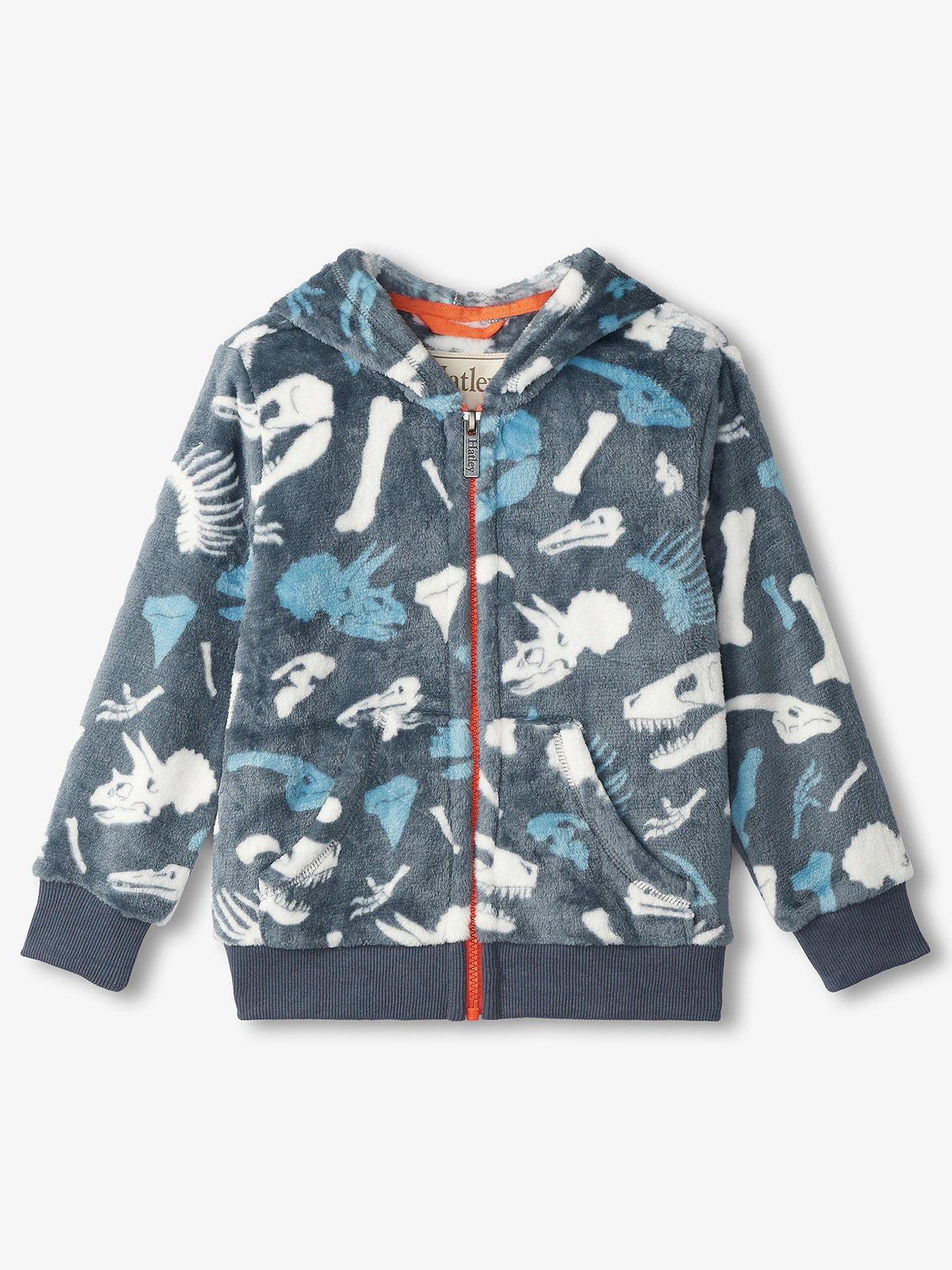 Boys Fuzzy Fleece Dino Fossils Hooded Jacket Blue