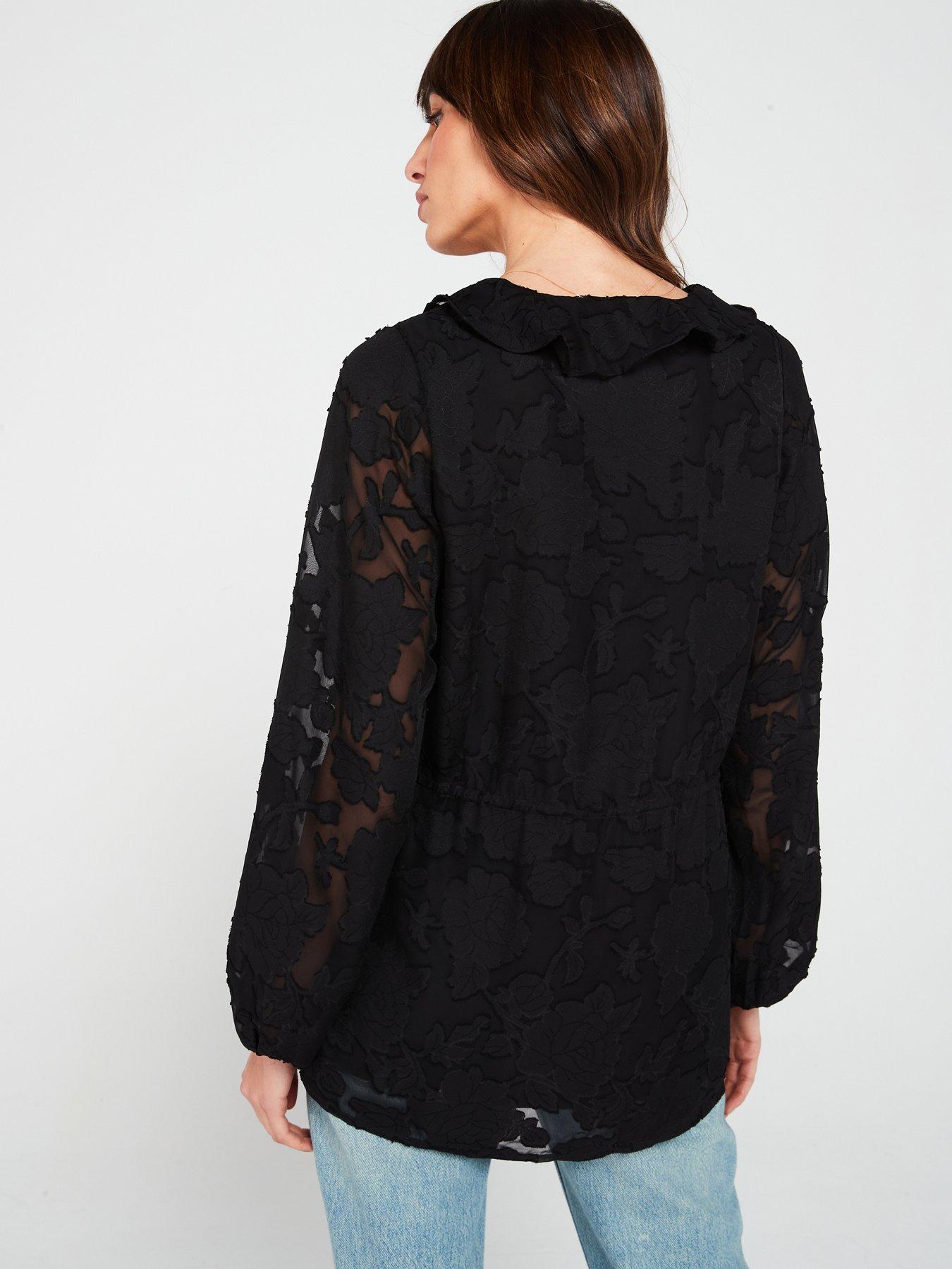 v-by-very-floral-jacquard-peplum-blouse-blackstillFront