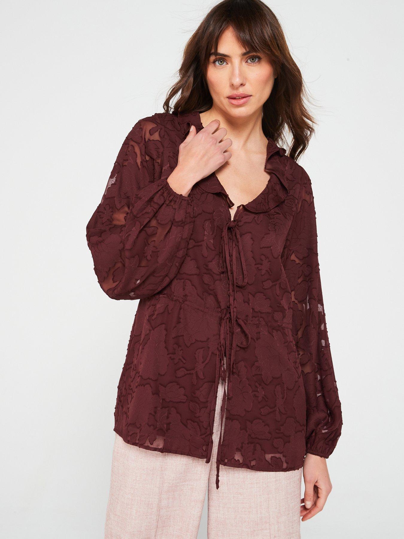 v-by-very-floral-jacquard-peplum-blouse-brown