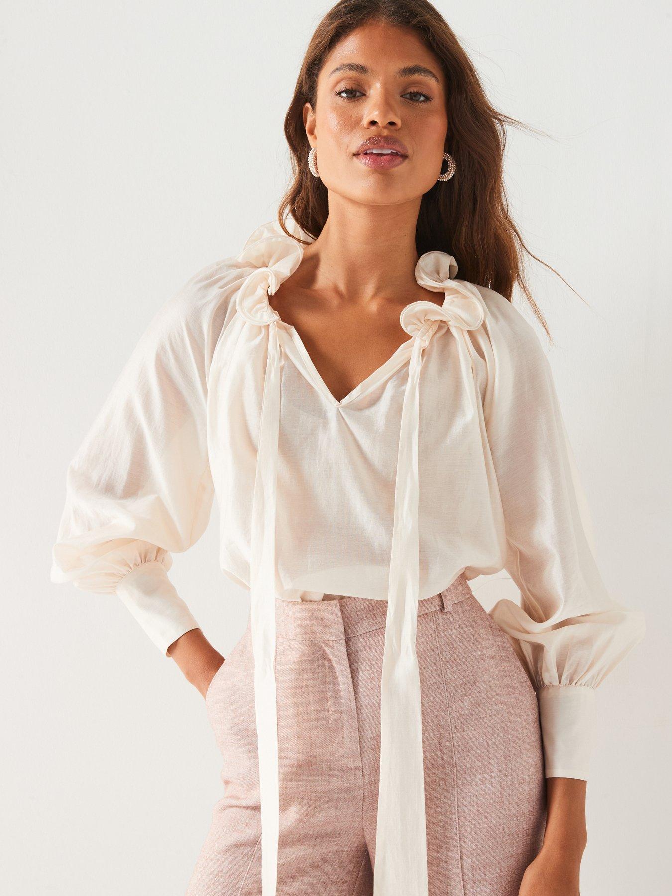 v-by-very-ruffle-neck-blouson-blouse-cream