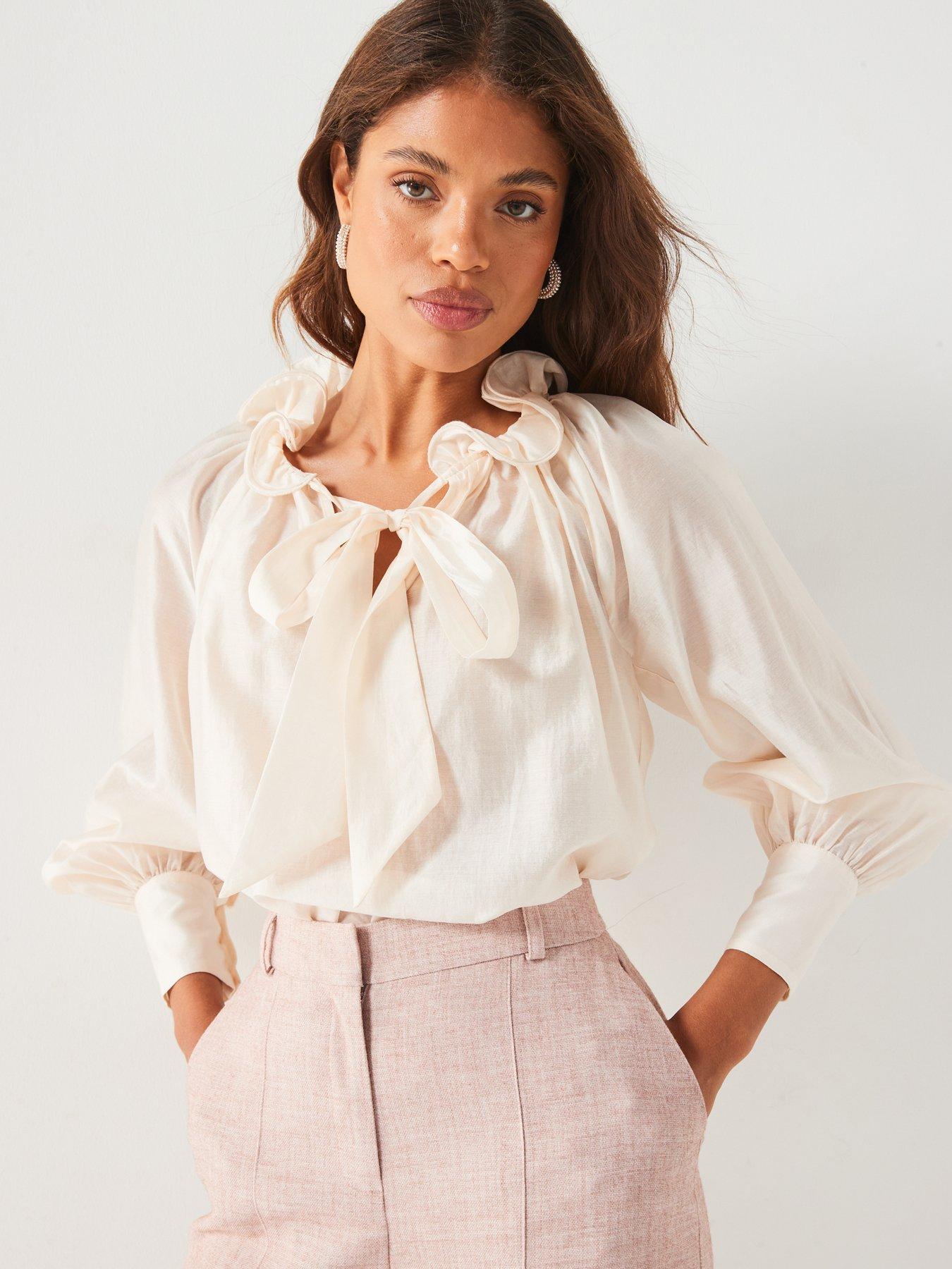 v-by-very-ruffle-neck-blouson-blouse-creamoutfit