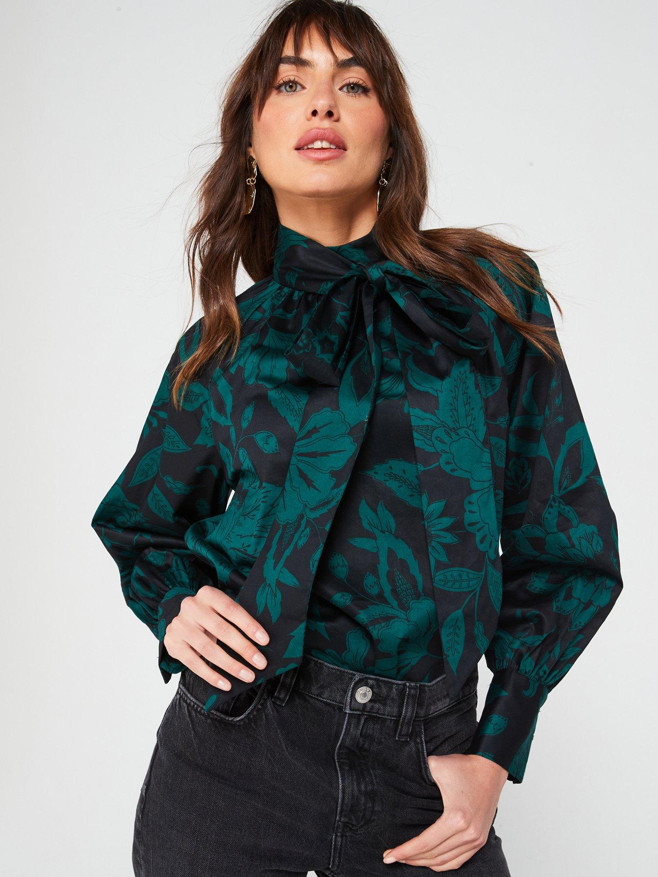 v-by-very-blouson-sleeve-printed-blouse-green