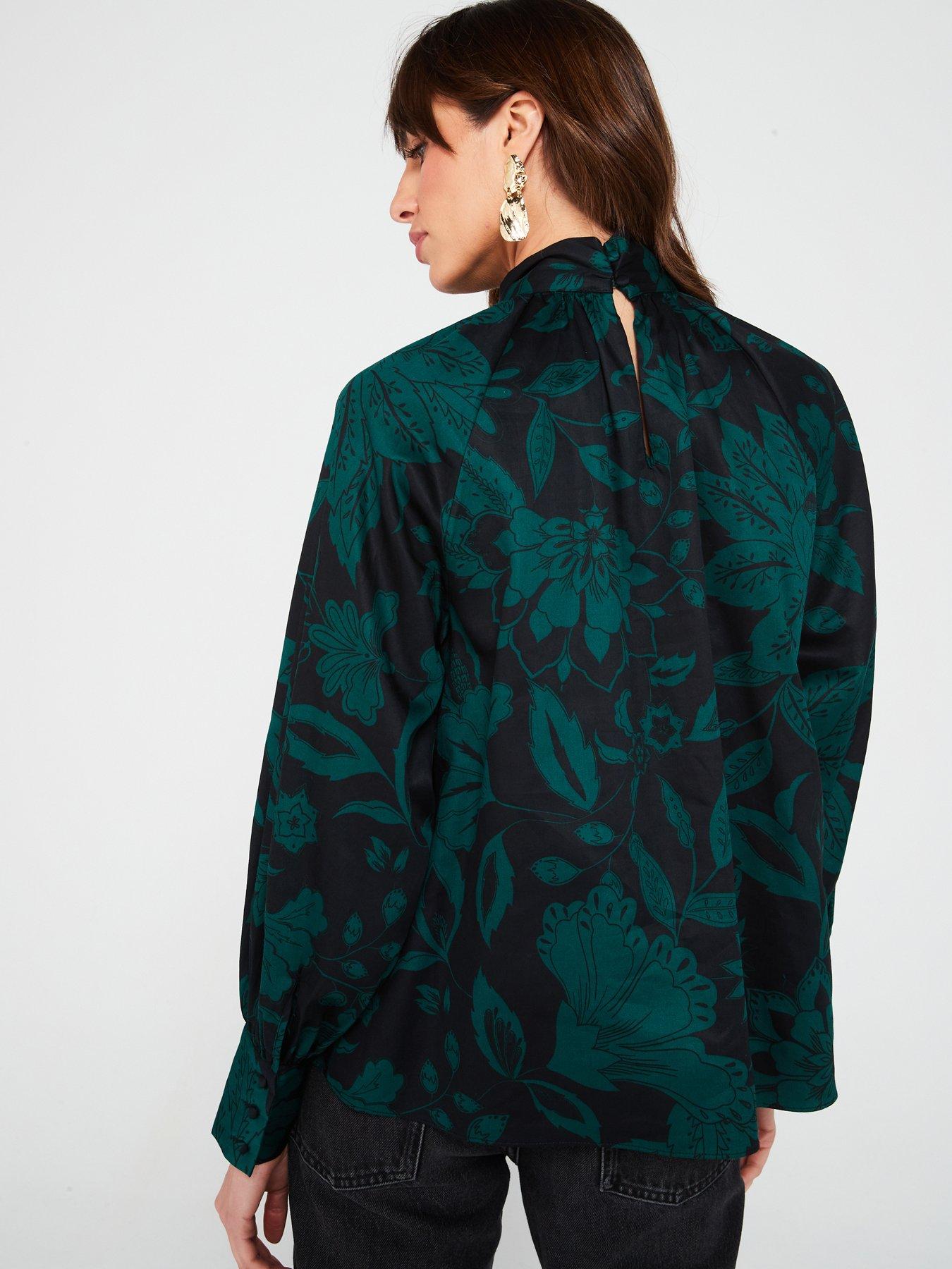 v-by-very-blouson-sleeve-printed-blouse-greenstillFront