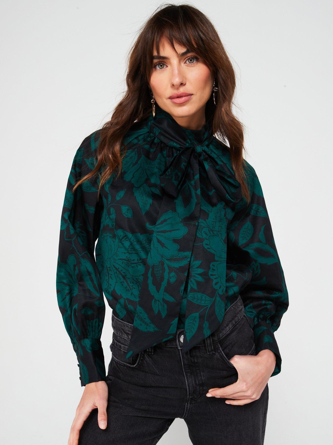 v-by-very-blouson-sleeve-printed-blouse-greendetail