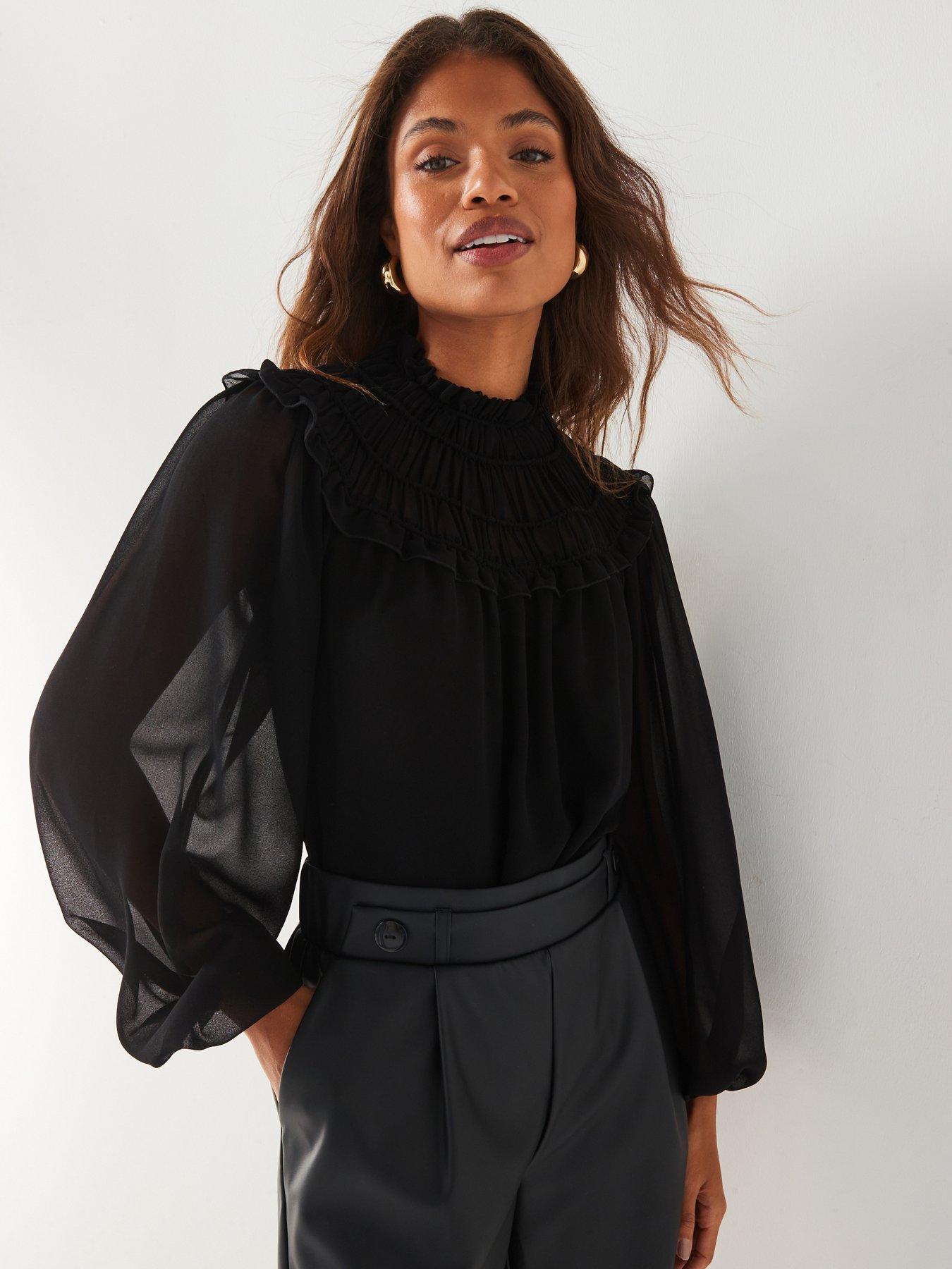 v-by-very-elasticated-yoke-shirred-blouse-black