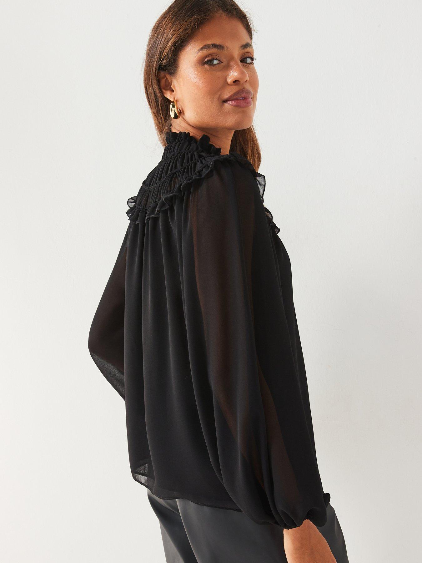 v-by-very-elasticated-yoke-shirred-blouse-blackstillFront