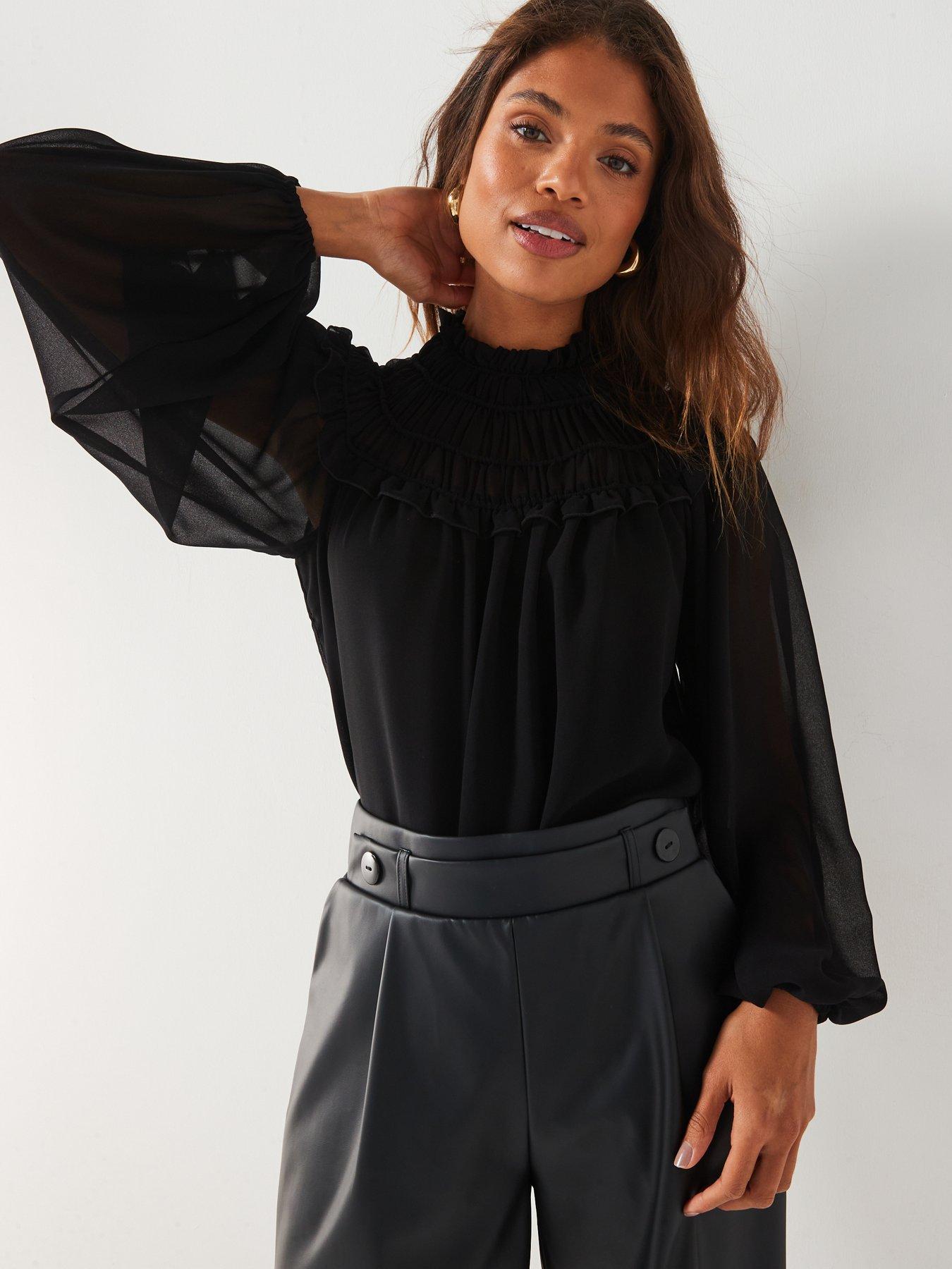 v-by-very-elasticated-yoke-shirred-blouse-blackdetail