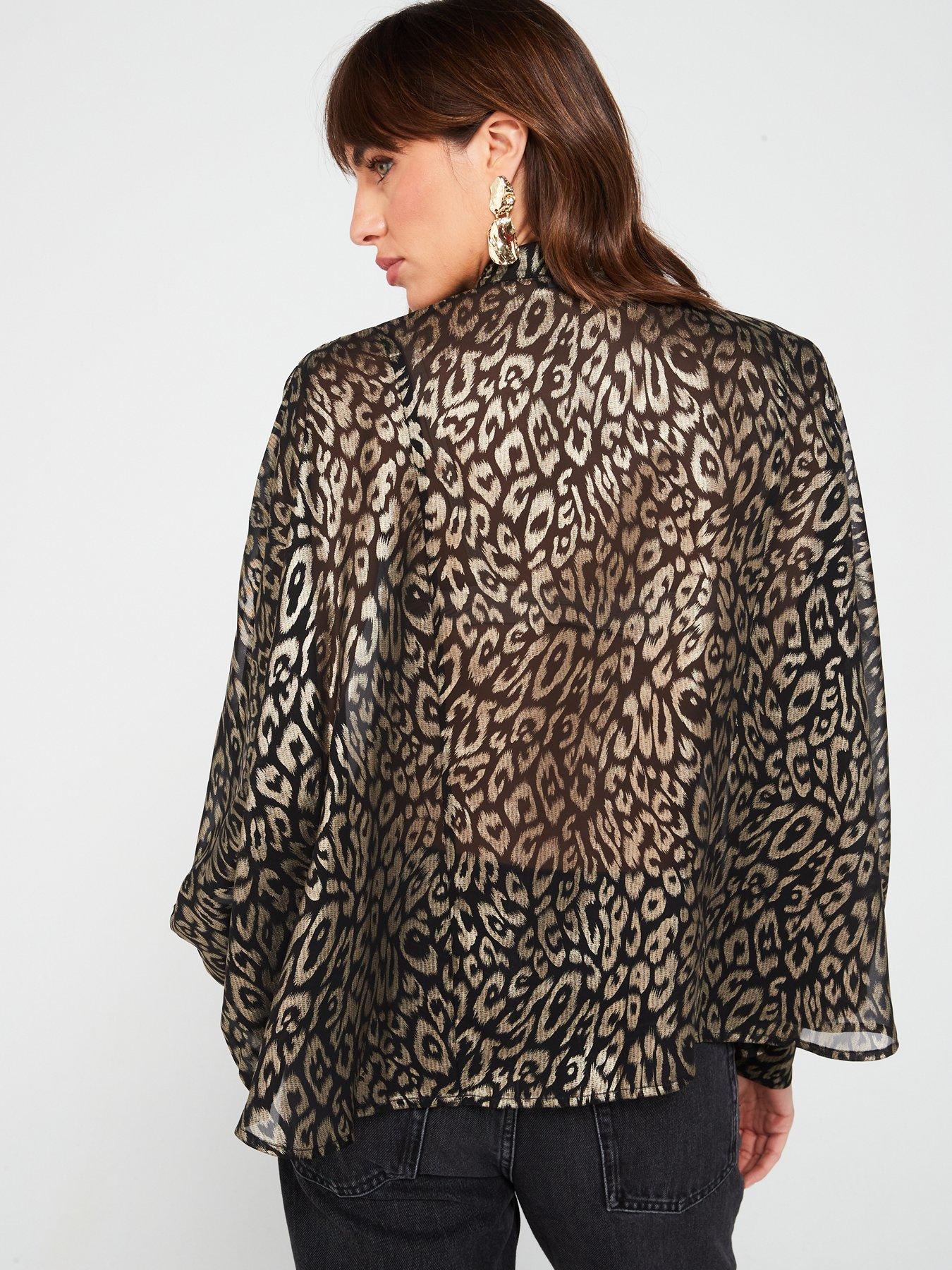 v-by-very-animal-jacquard-blouson-sleeve-shirt-goldstillFront