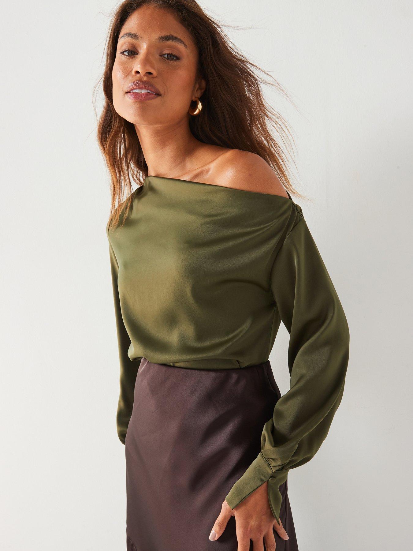 v-by-very-satin-draped-blouse-green