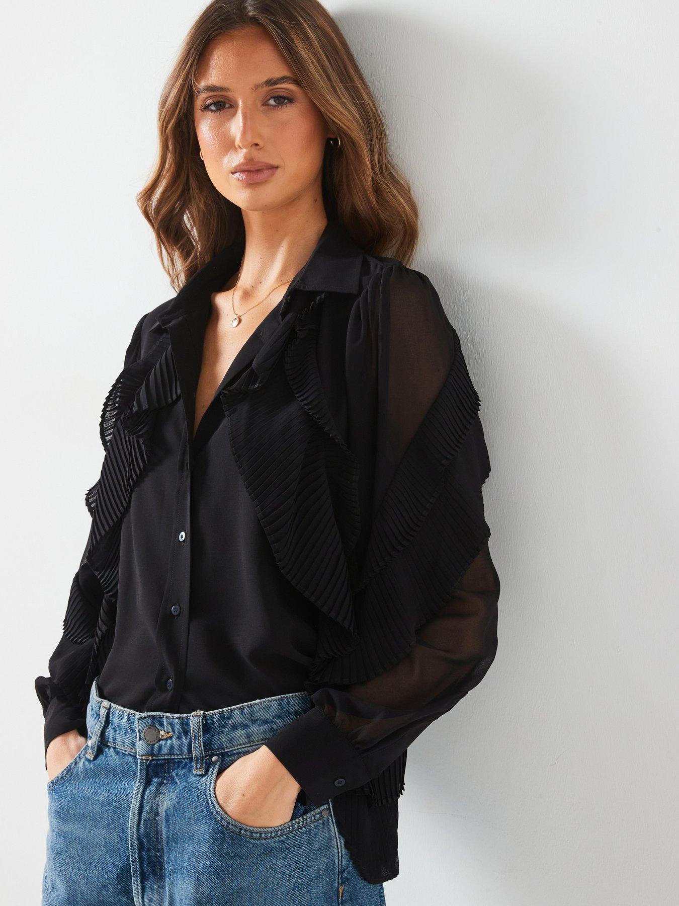 v-by-very-pleated-ruffle-longline-shirt-black