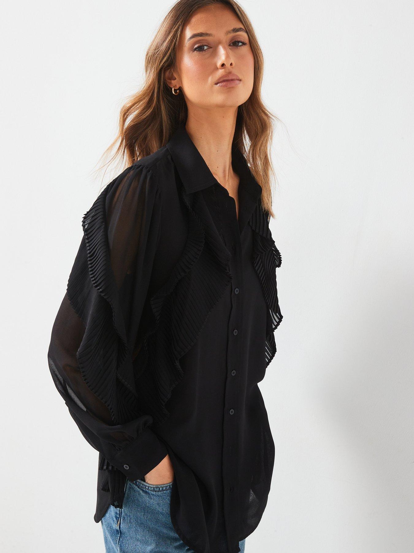 v-by-very-pleated-ruffle-longline-shirt-blackdetail