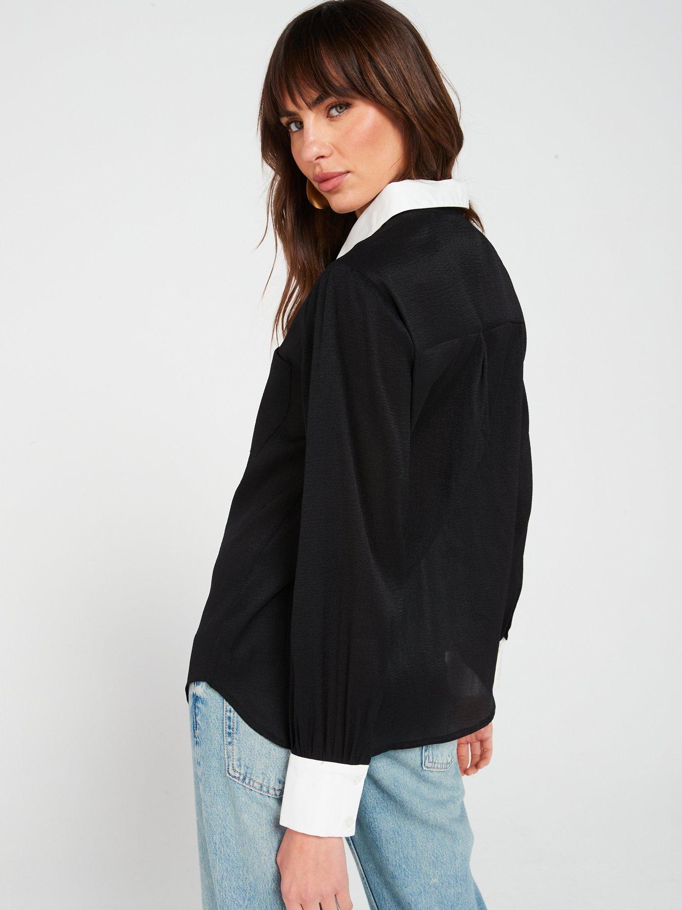 v-by-very-contrast-cuff-shirt-blackstillFront