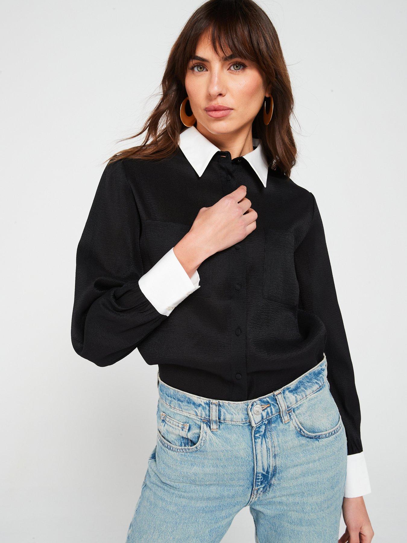 v-by-very-contrast-cuff-shirt-blackdetail