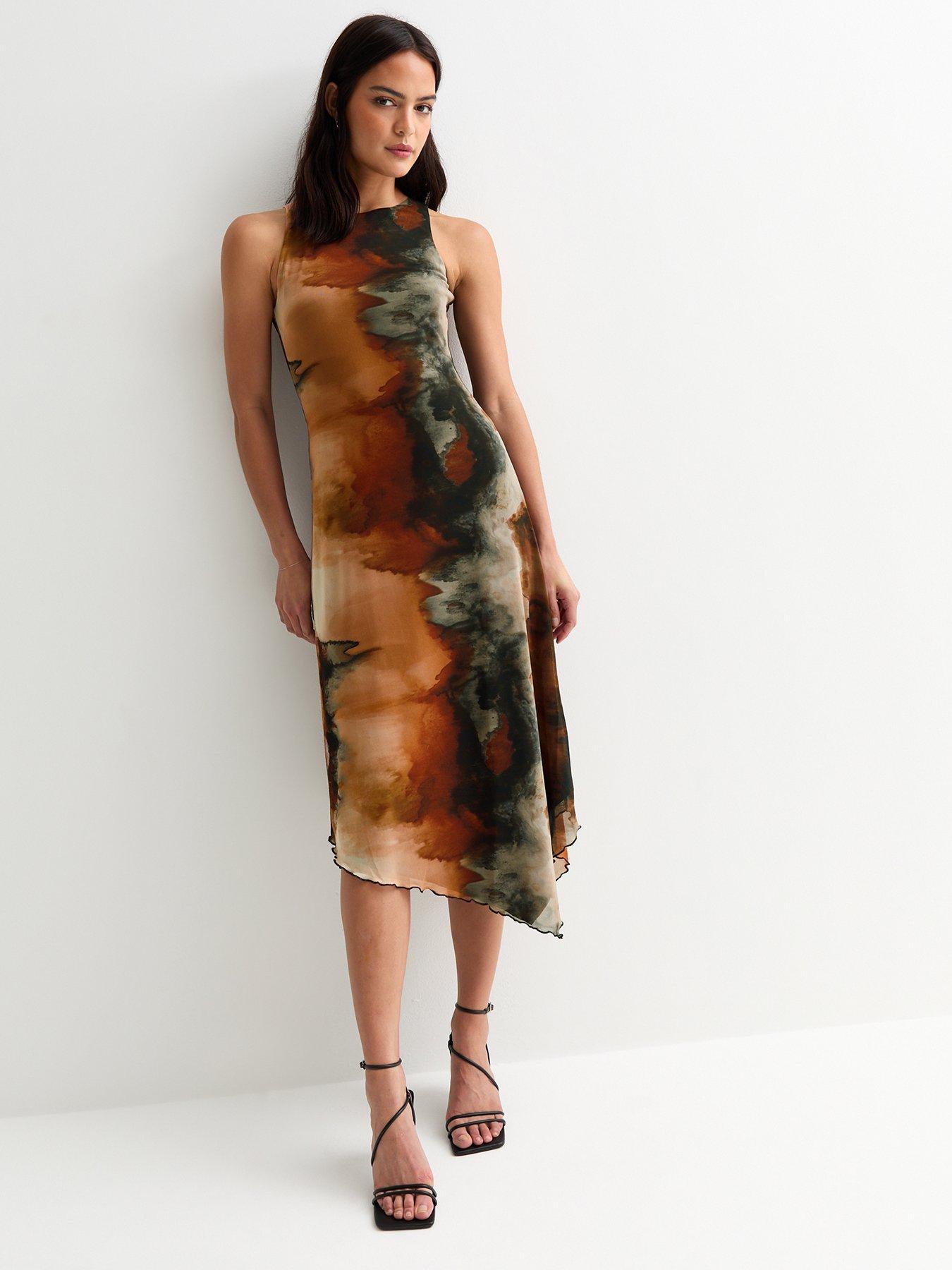 new-look-brown-mesh-tie-dye-print-hanky-hem-sleeveless-midi-dress