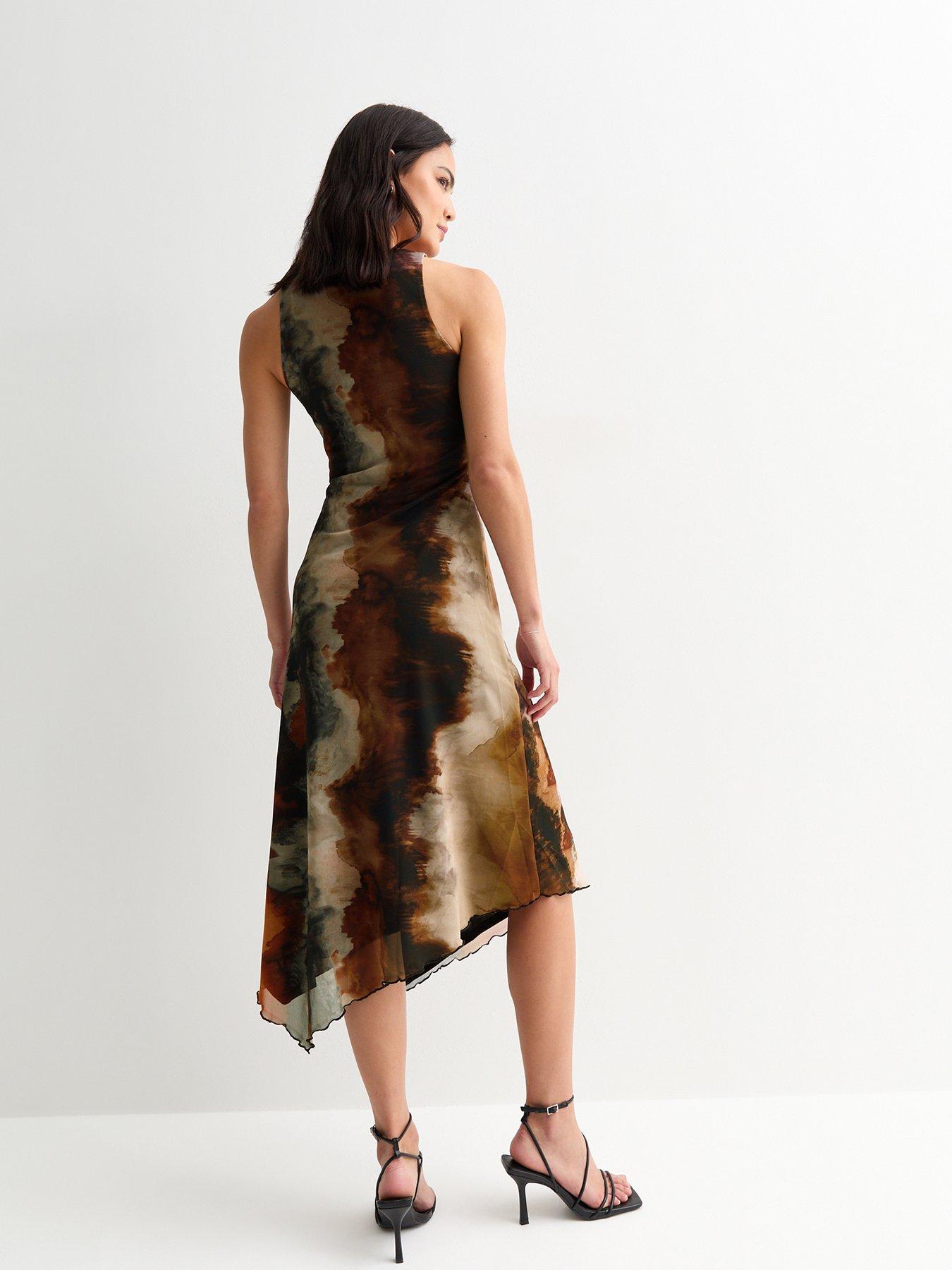 new-look-brown-mesh-tie-dye-print-hanky-hem-sleeveless-midi-dressstillFront