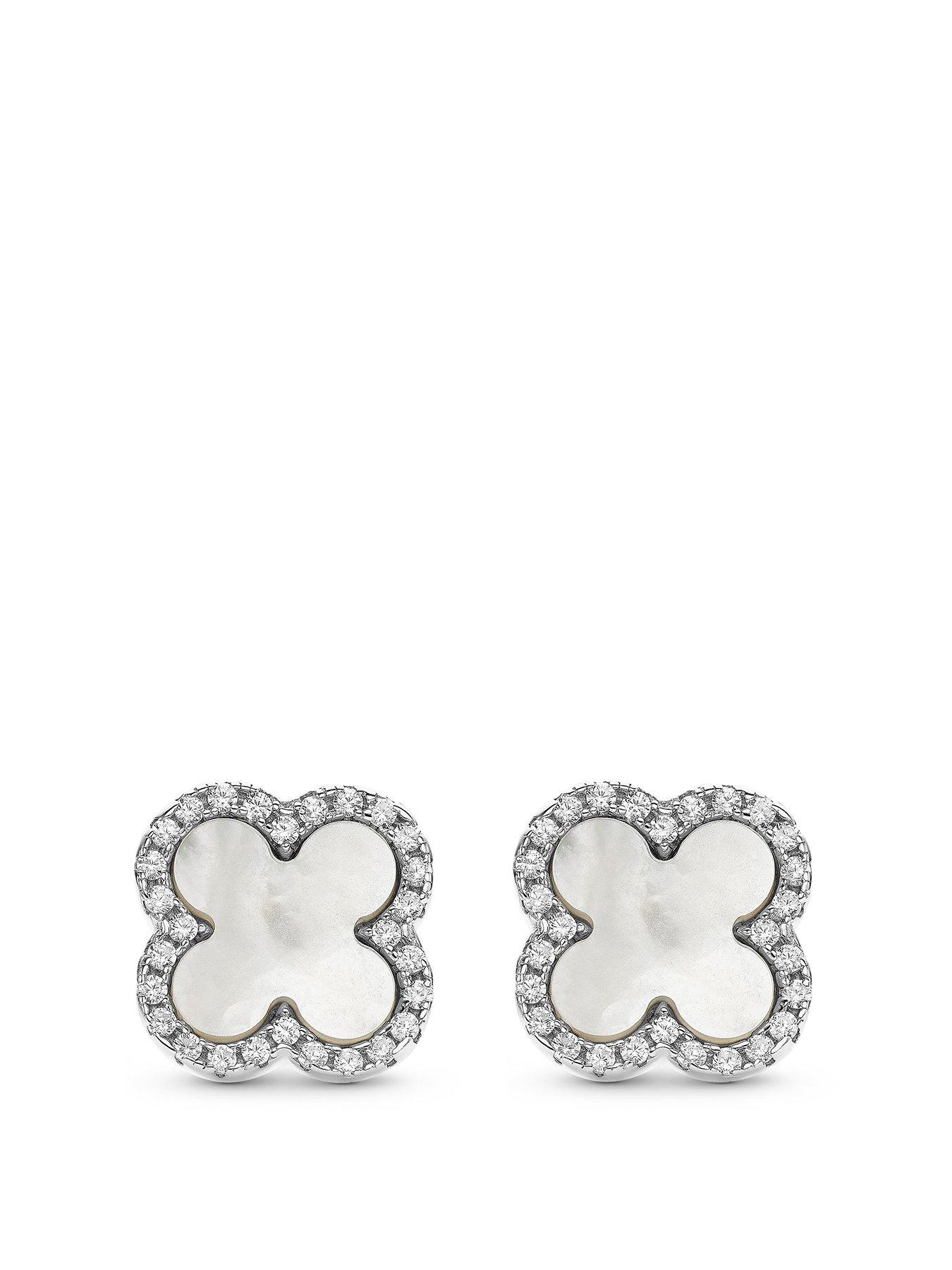 Image 1 of 5 of Beaverbrooks Silver Cubic Zirconia Clover Stud Earrings