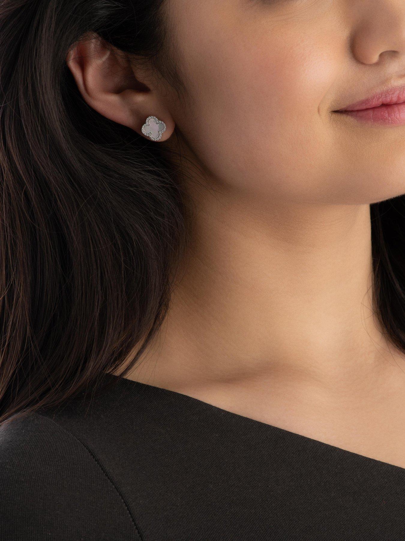 Image 2 of 5 of Beaverbrooks Silver Cubic Zirconia Clover Stud Earrings