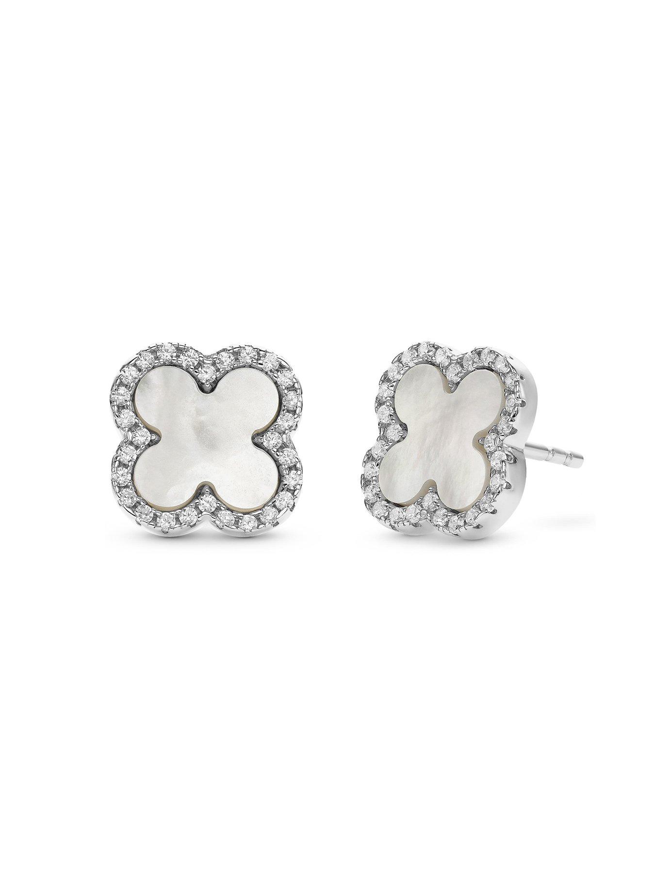 Image 3 of 5 of Beaverbrooks Silver Cubic Zirconia Clover Stud Earrings