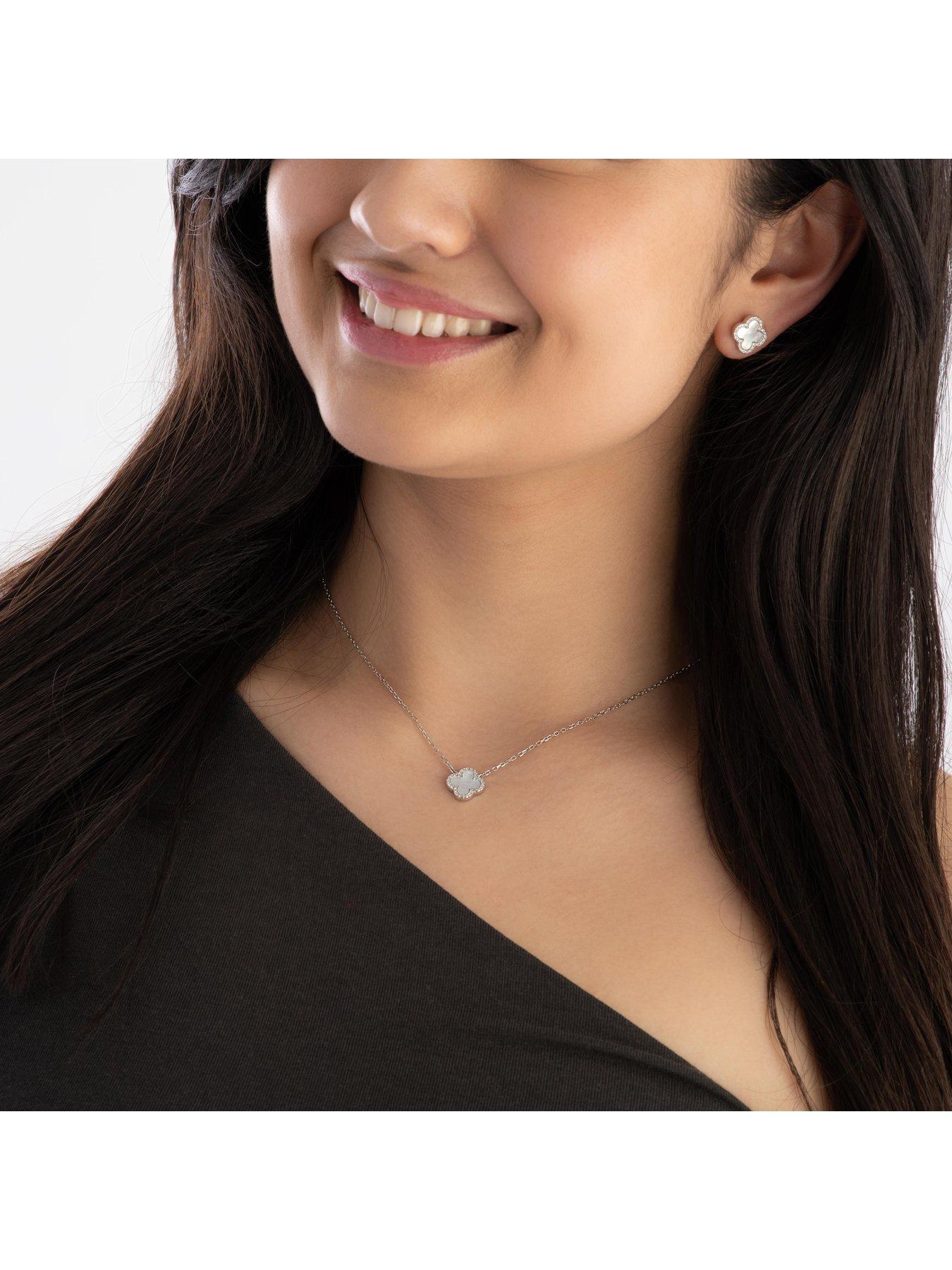 Image 5 of 5 of Beaverbrooks Silver Cubic Zirconia Clover Stud Earrings