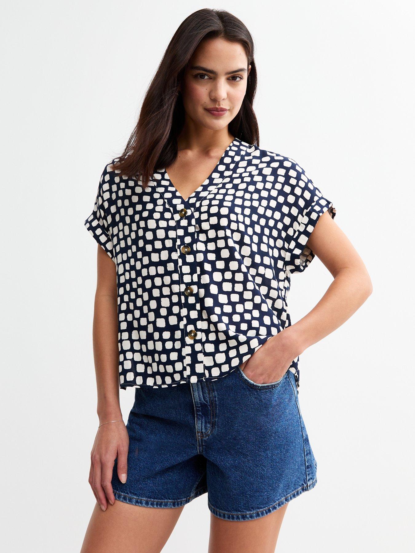 new-look-blue-patterned-button-down-short-sleeve-top