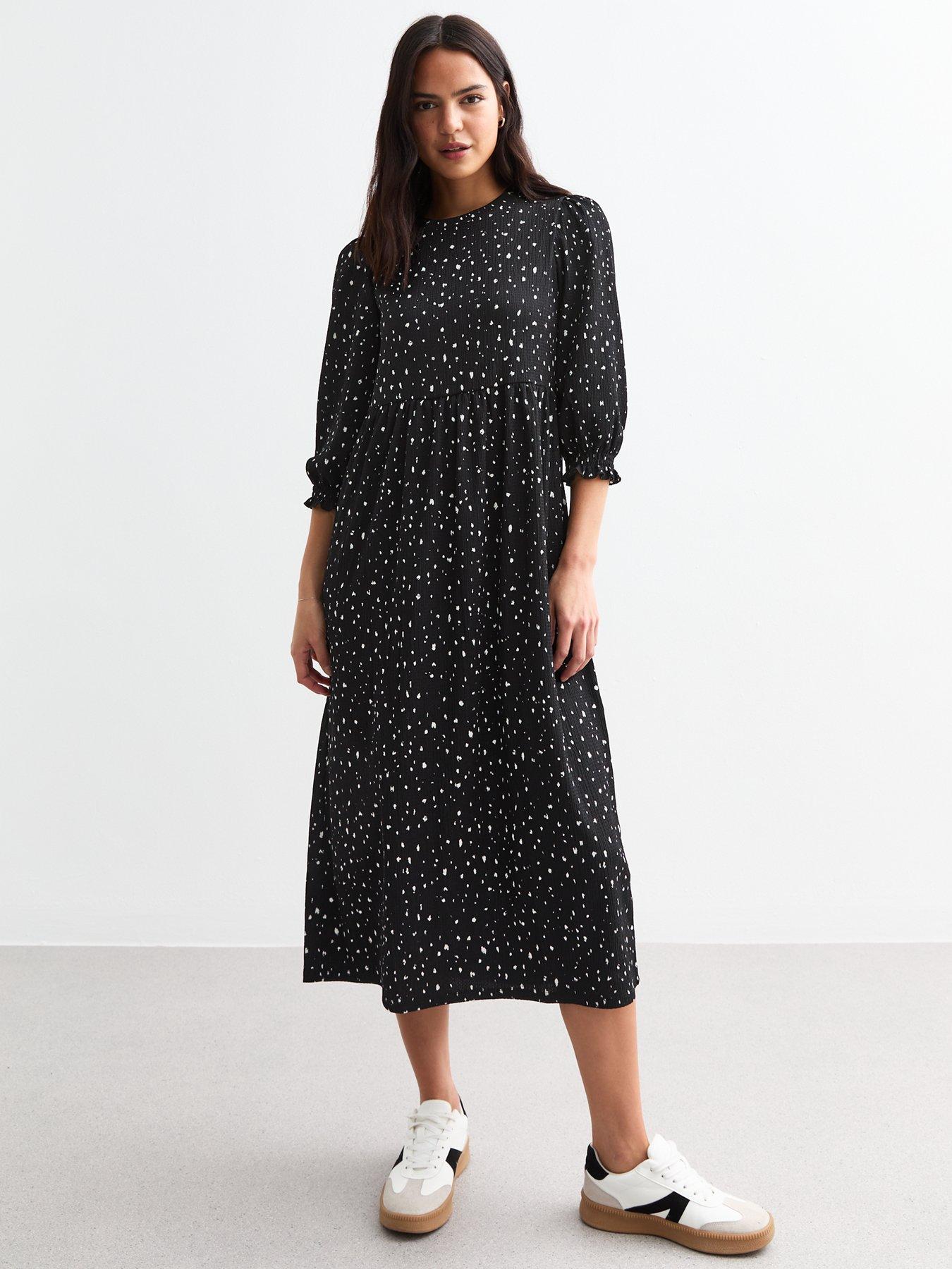 new-look-black-crinkled-midi-smock-dressfront