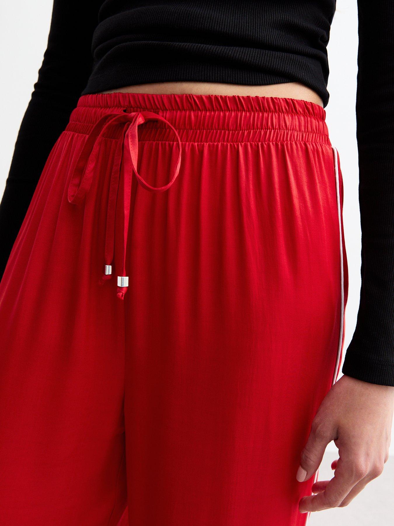 new-look-side-stripe-satin-wide-leg-trousers-reddetail