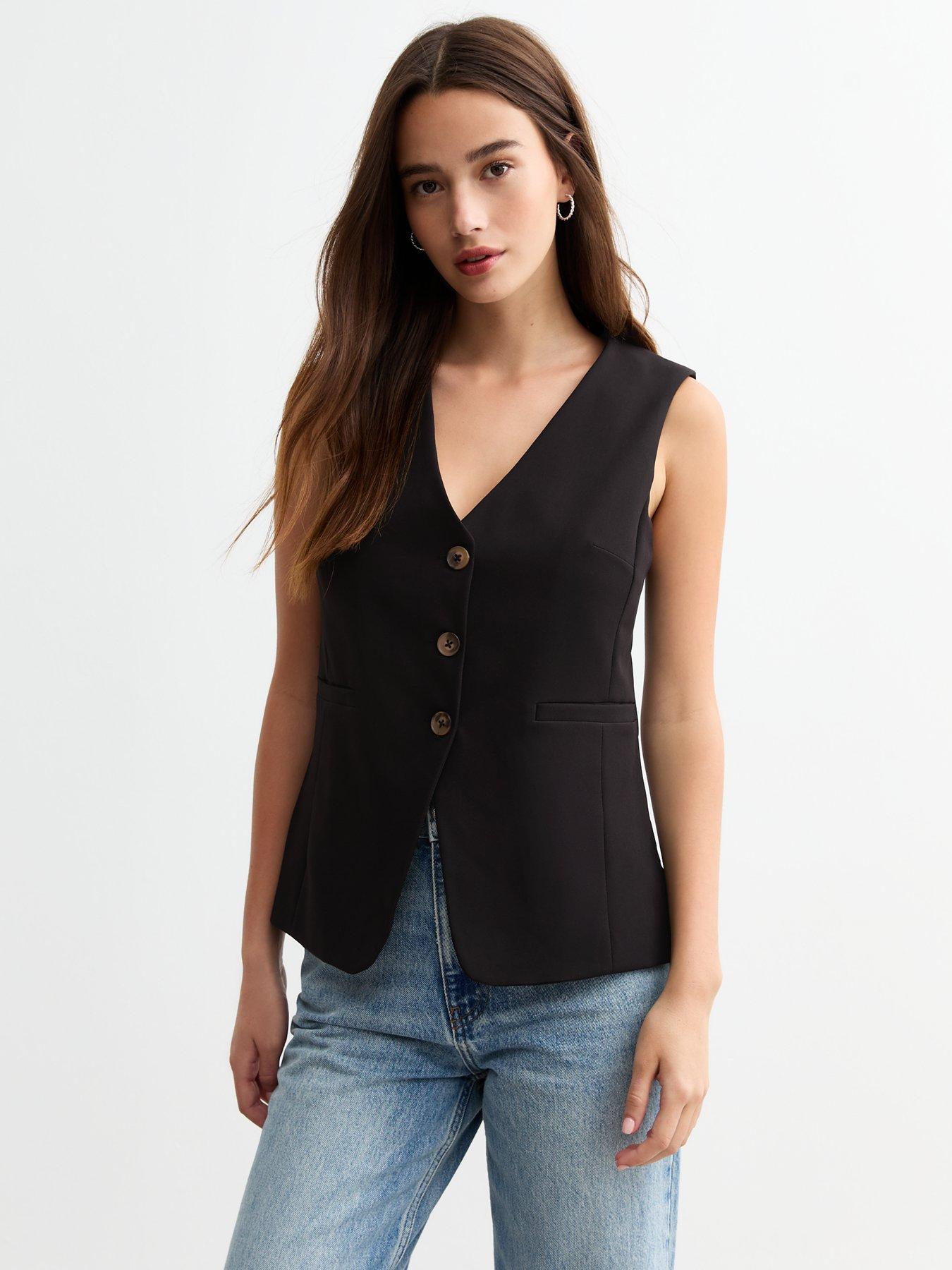 undefined Black Crepe Longline Waistcoat